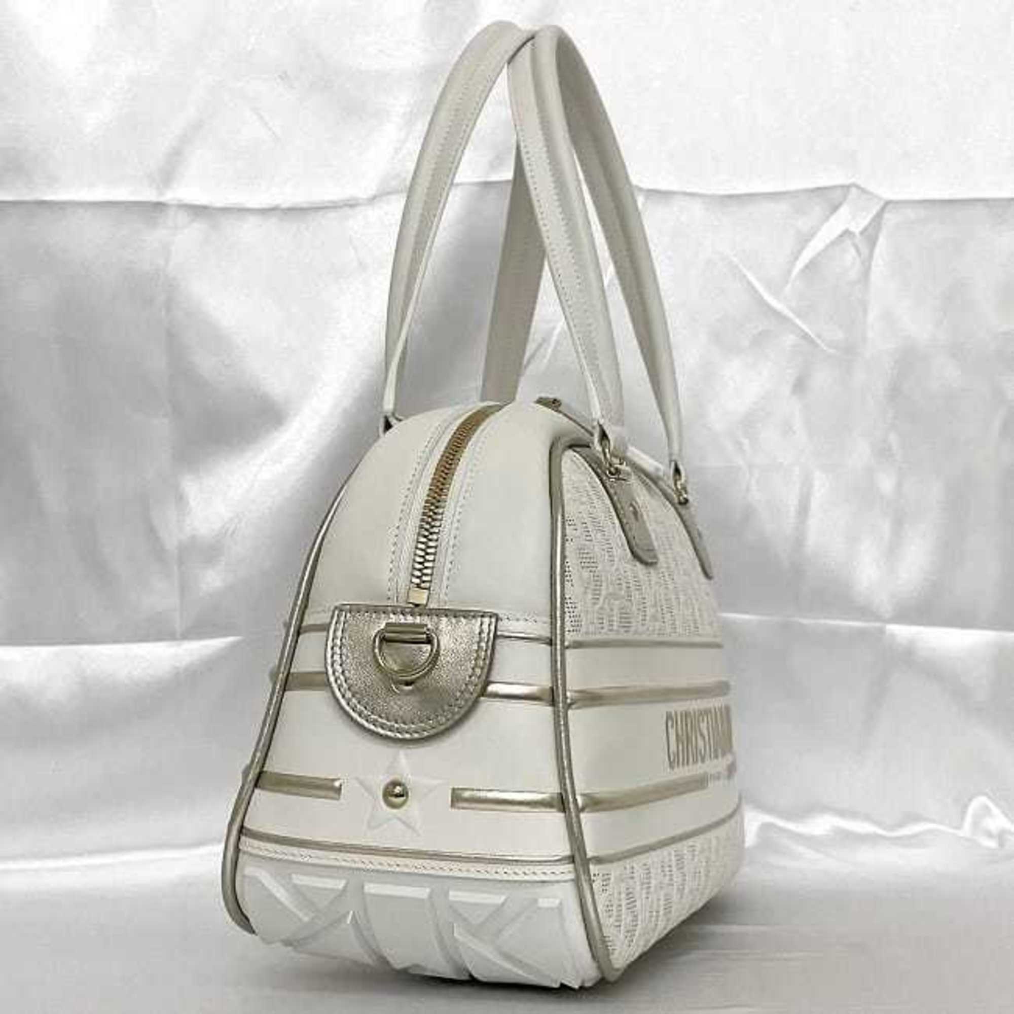 Christian Dior Trotter White Leather Rubber Boston Bag Handbag (Pre-Owned)