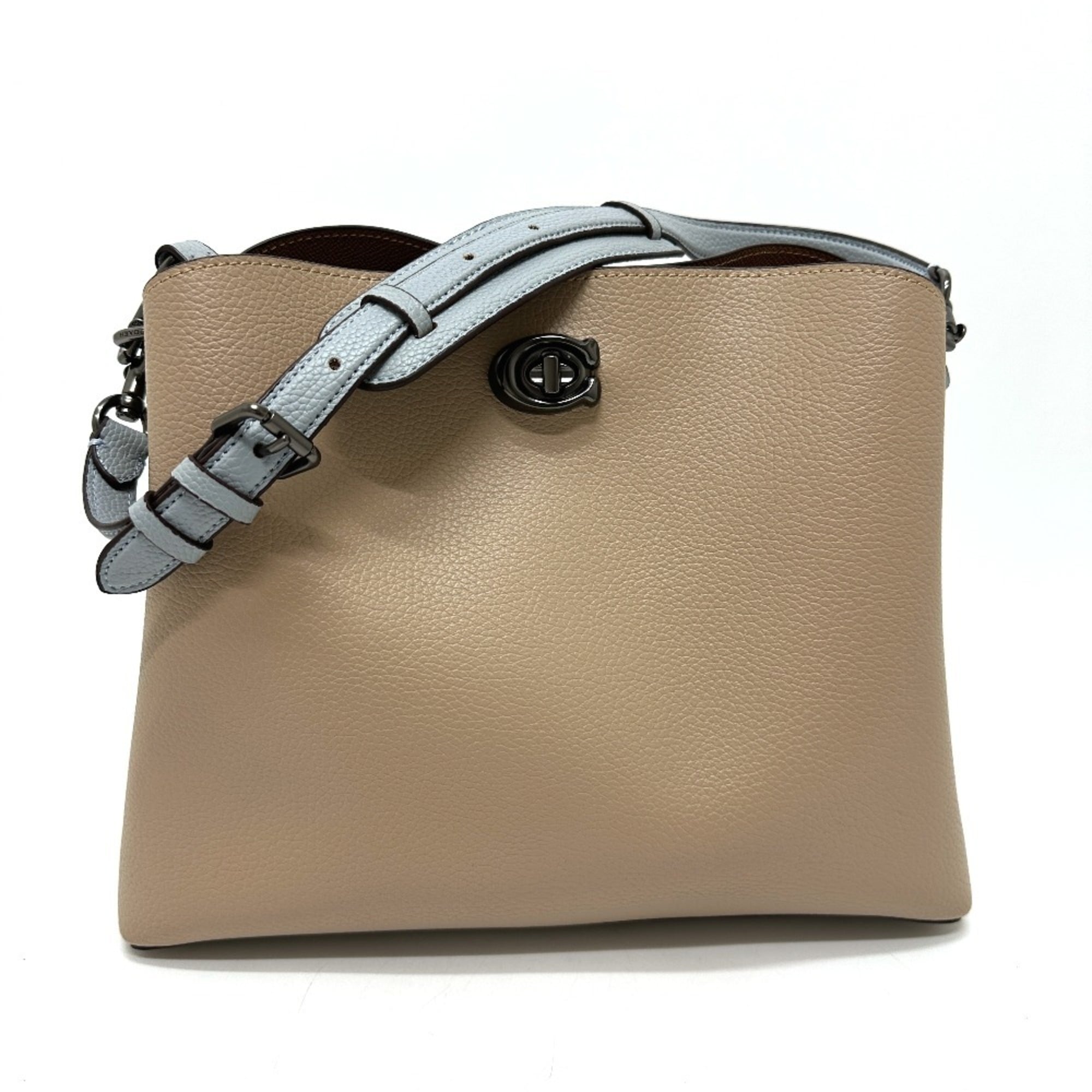 Coach Beige Blue Bordeaux Brown Leather Shoulder Bag (Pre-Owned)