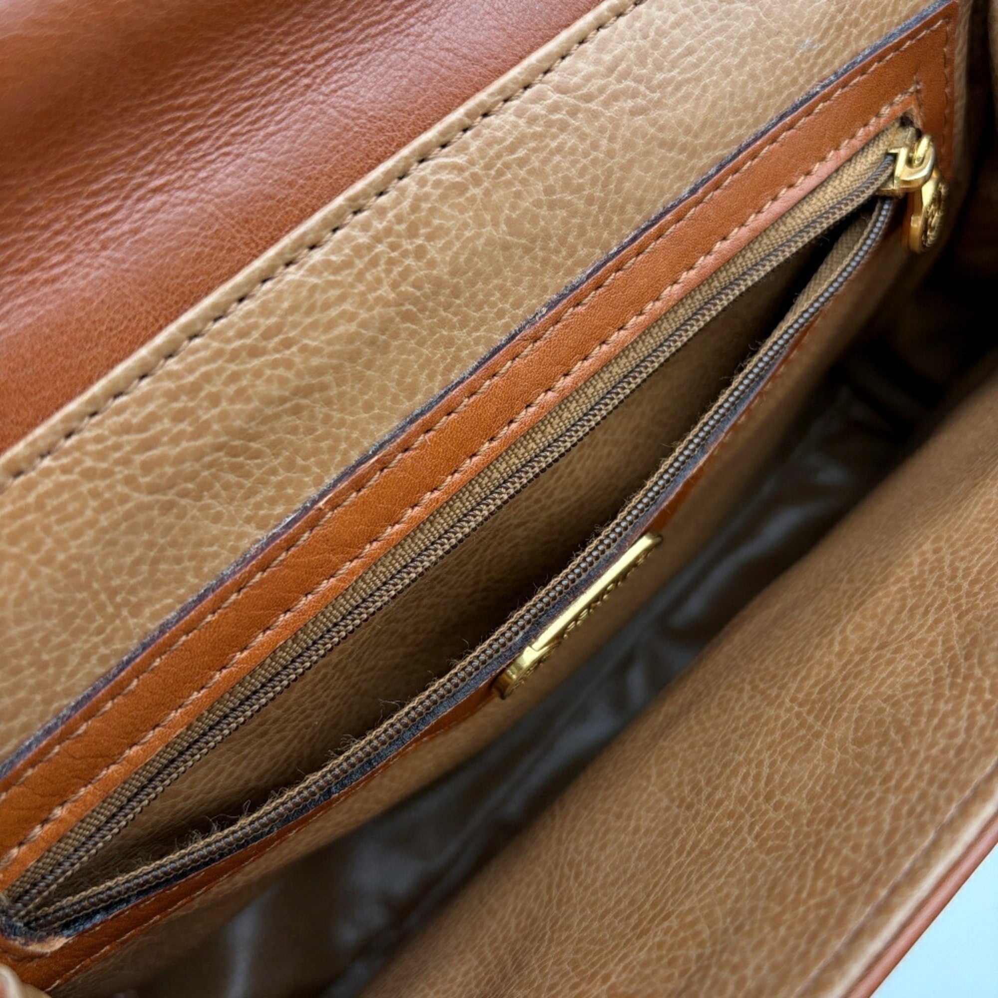 Fendi Brown White Leather Handbag (Pre-Owned)