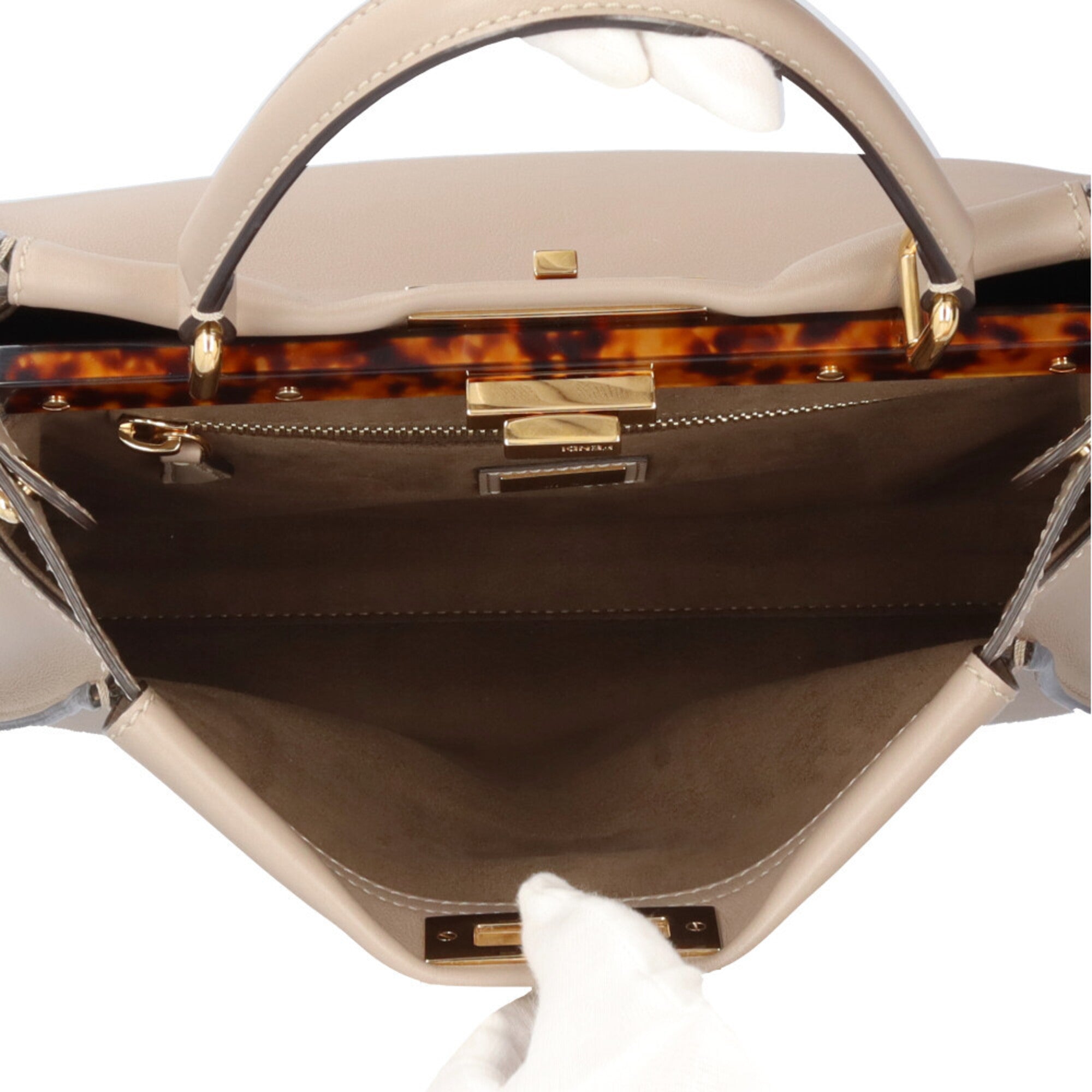 Fendi Peekaboo Beige Grayish Leather Shoulder Bag (Pre-Owned)