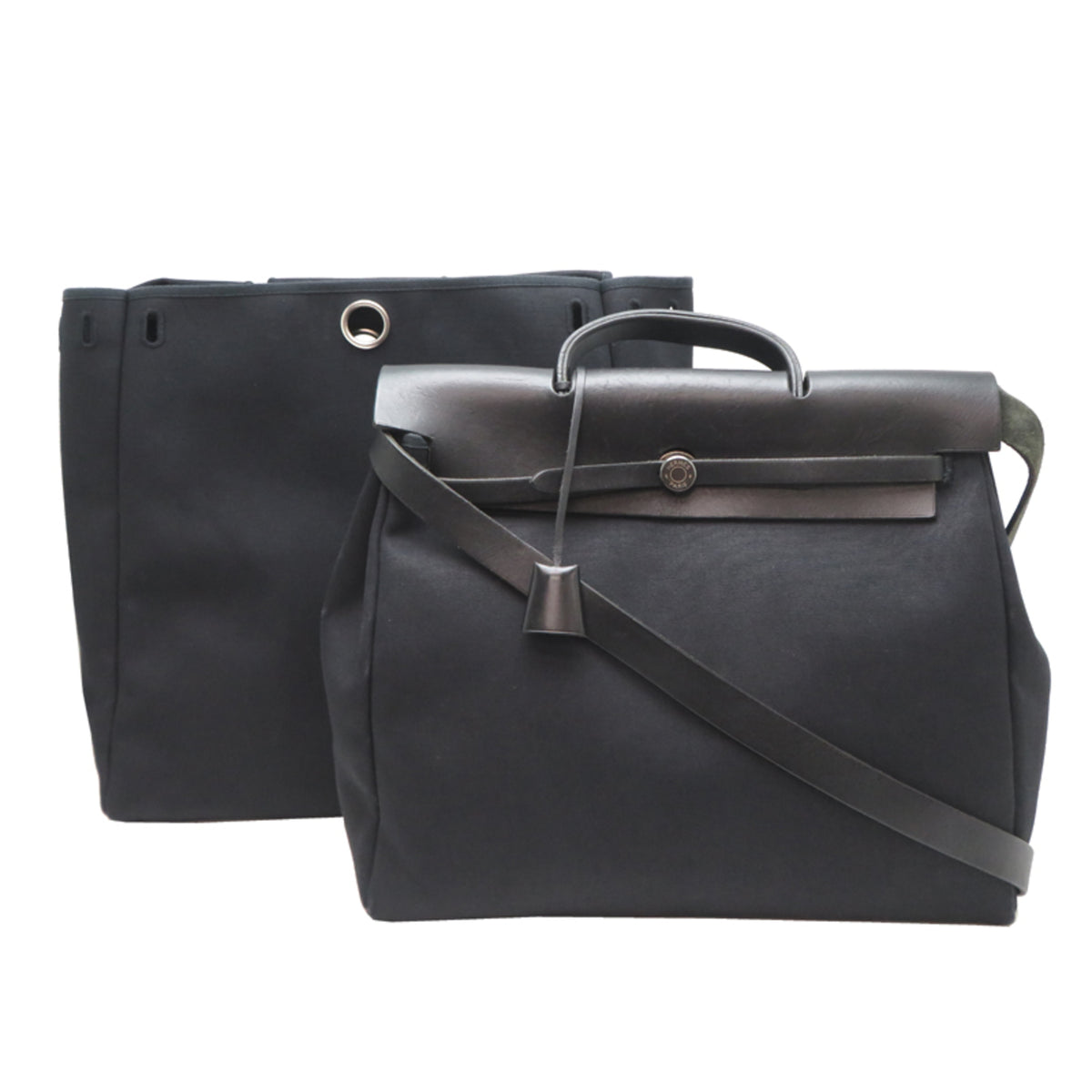 Hermes Black Toile Officier Handbag (Pre-Owned)