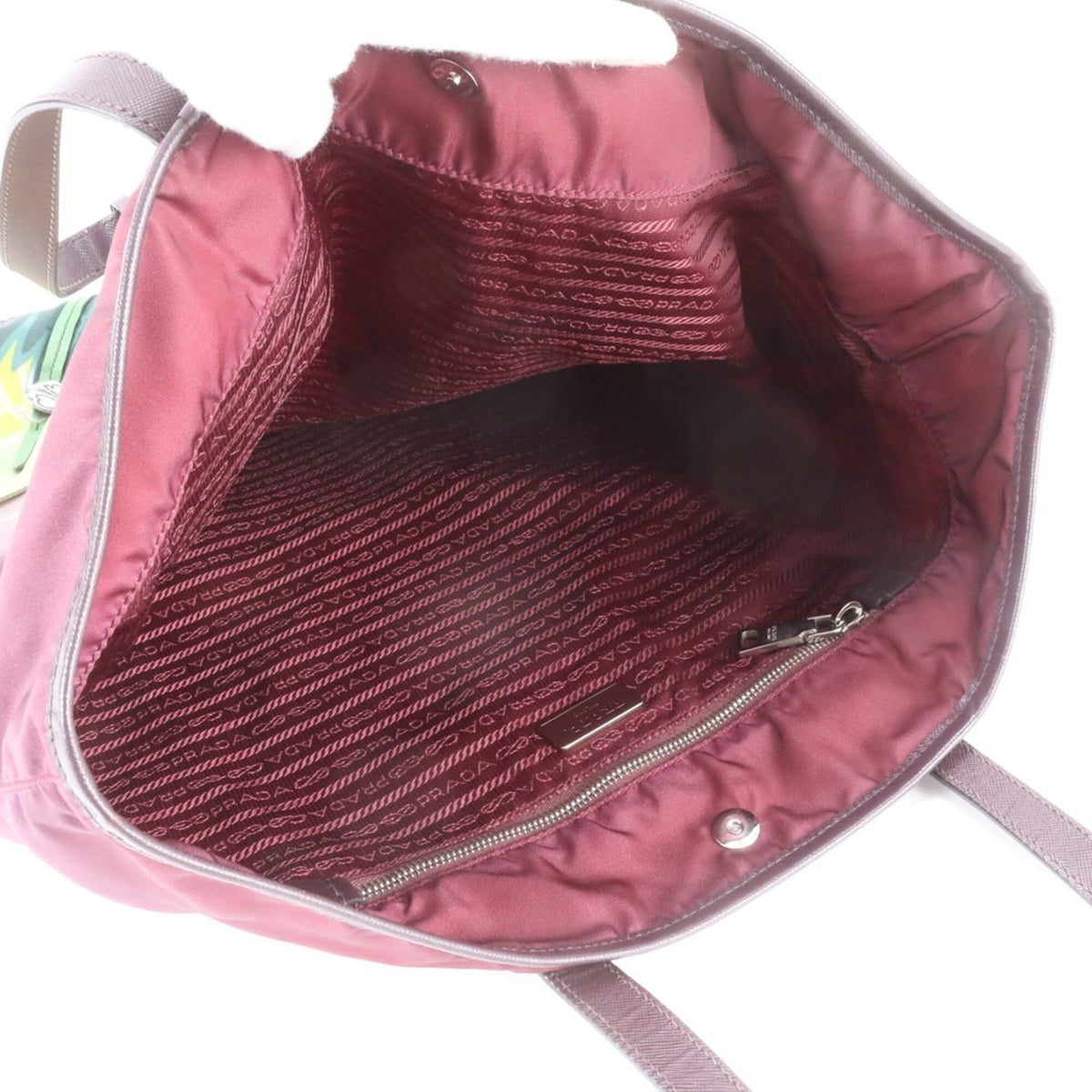 Prada Red Color Wine Leather Nylon Shoulder Bag Tote Bag (Pre-Owned)
