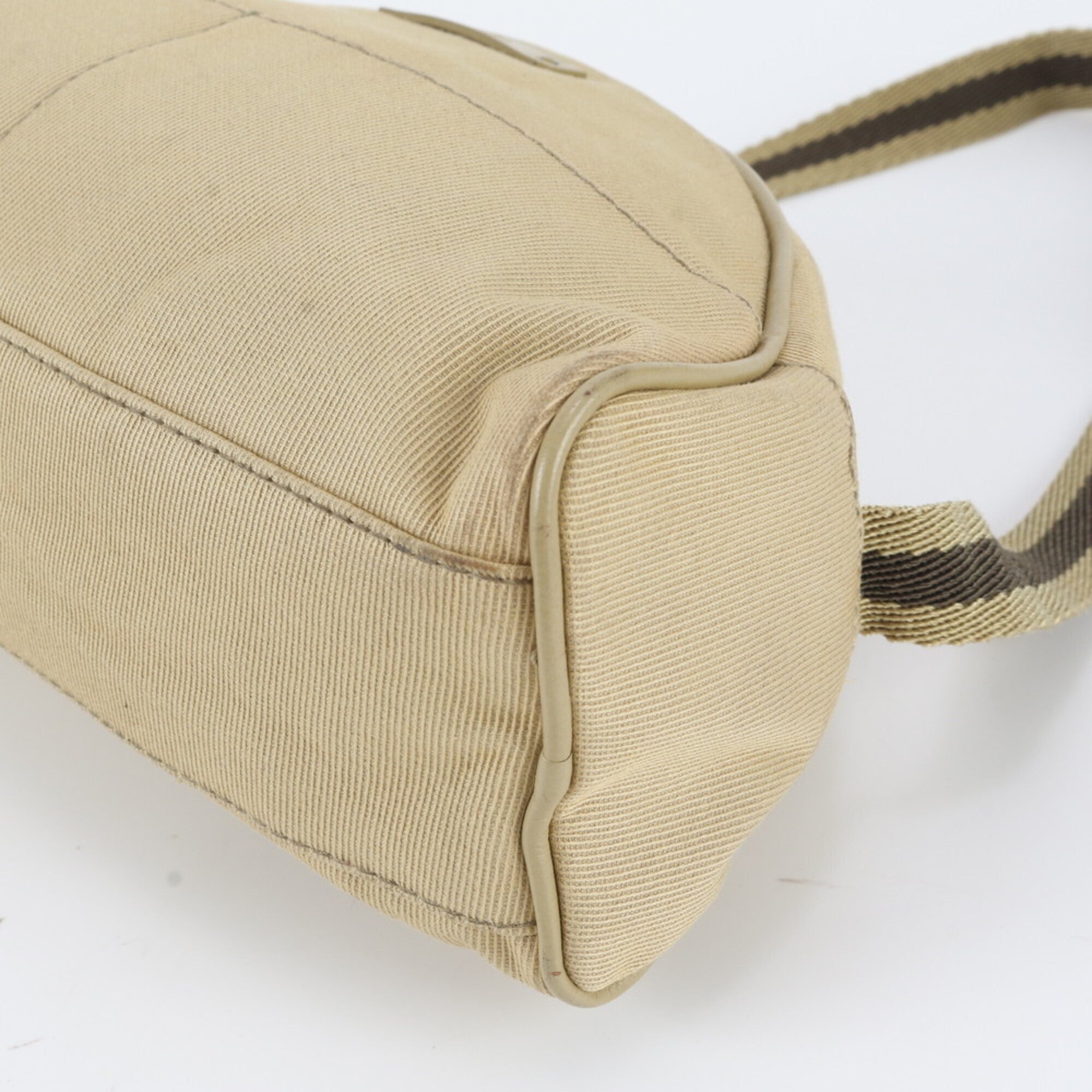 Gucci Beige Leather Canvas Handbag Shoulder Bag (Pre-Owned)