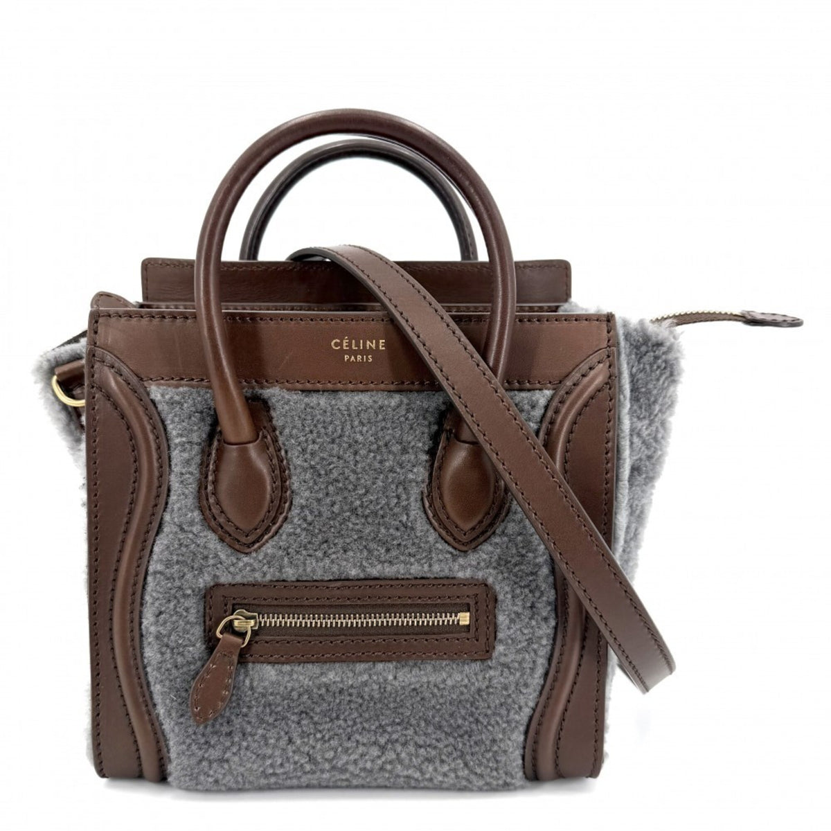 Celine Brown Gray Leather Handbag Shoulder Bag (Pre-Owned)