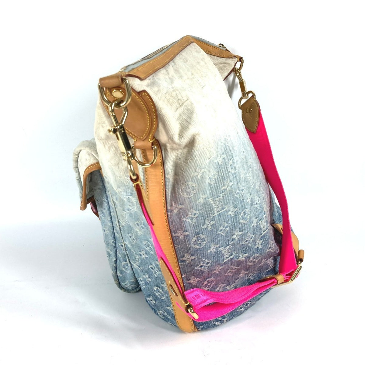 Louis Vuitton Blue Pink Monogram Denim Shoulder Bag Tote Bag (Pre-Owned)