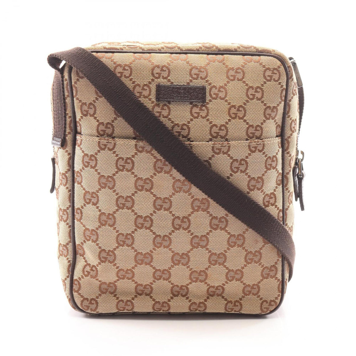 Gucci Beige Brown Canvas Leather Shoulder Bag (Pre-Owned)