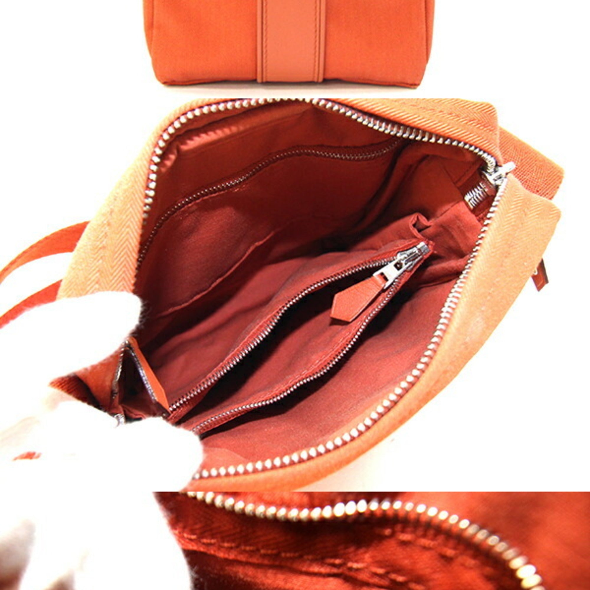 Hermes Acapulco Orange Toile Chevron Leather Shoulder Bag (Pre-Owned)