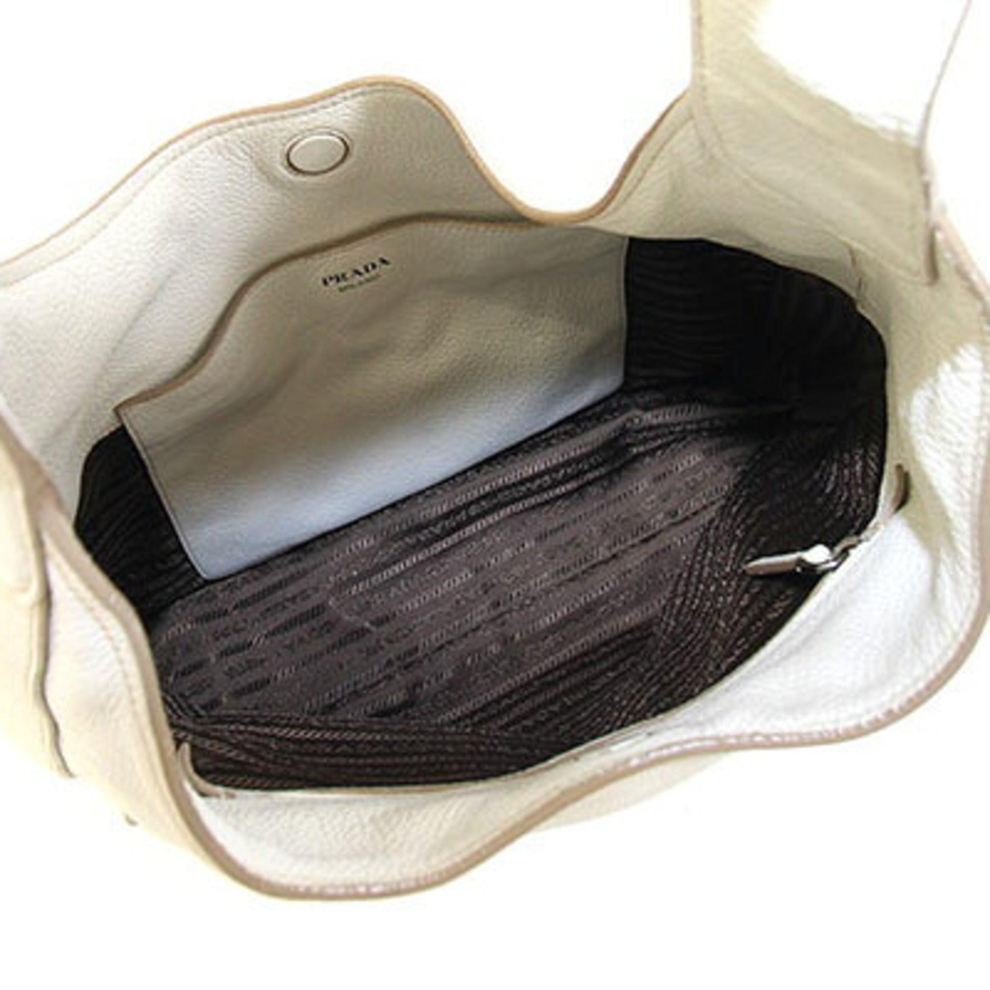Prada Off-White Talco Leather Shoulder Bag (Pre-Owned)