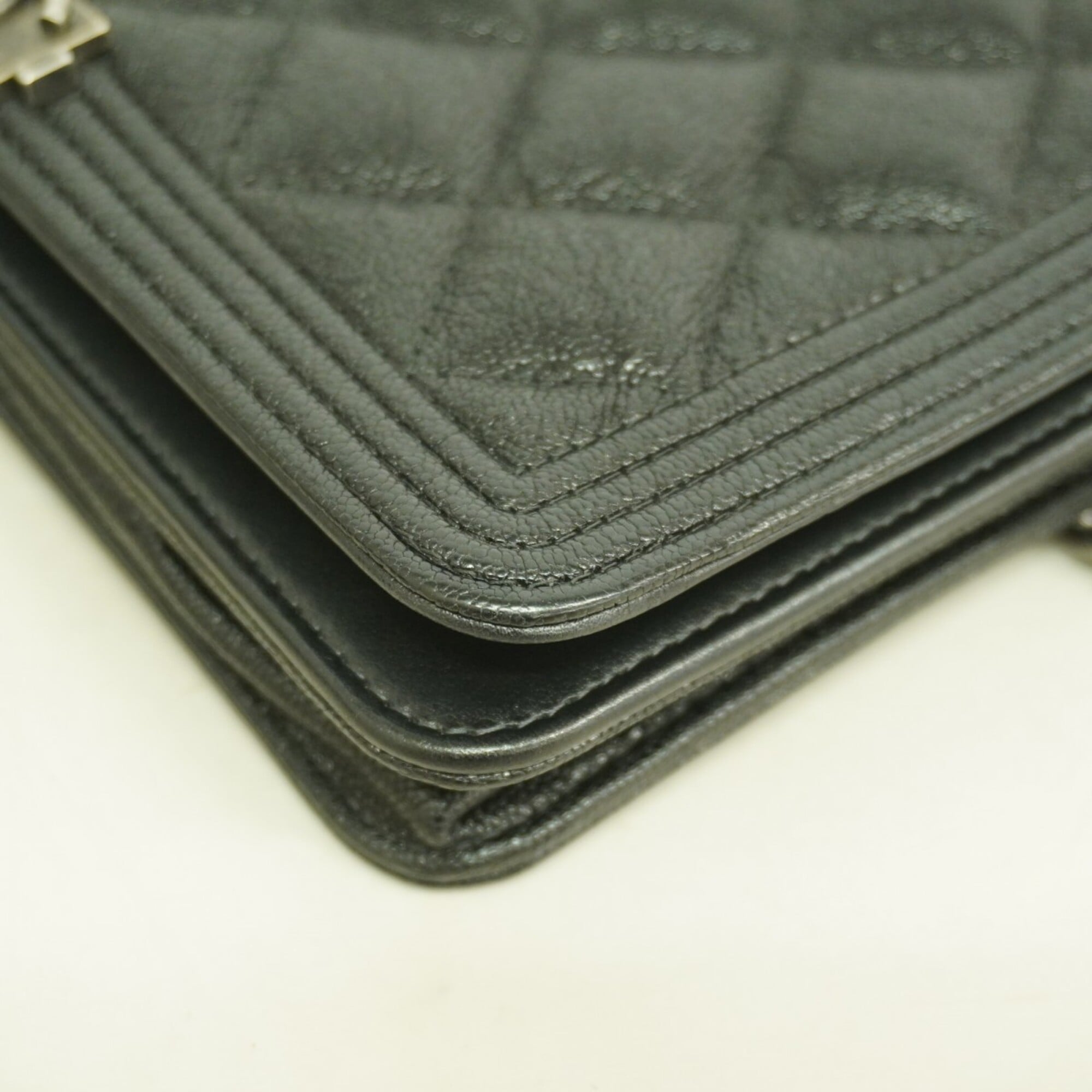 Chanel Black Grained Calfskin Chain/Shoulder Wallet (Pre-Owned)