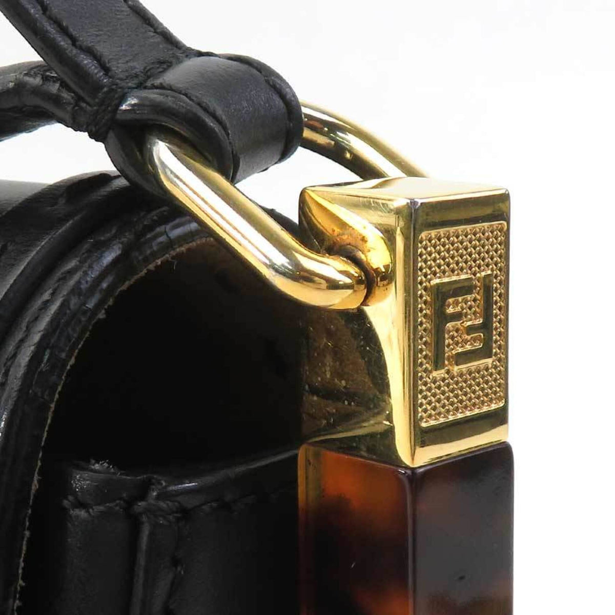Fendi Black Brown Leather Shoulder Bag (Pre-Owned)