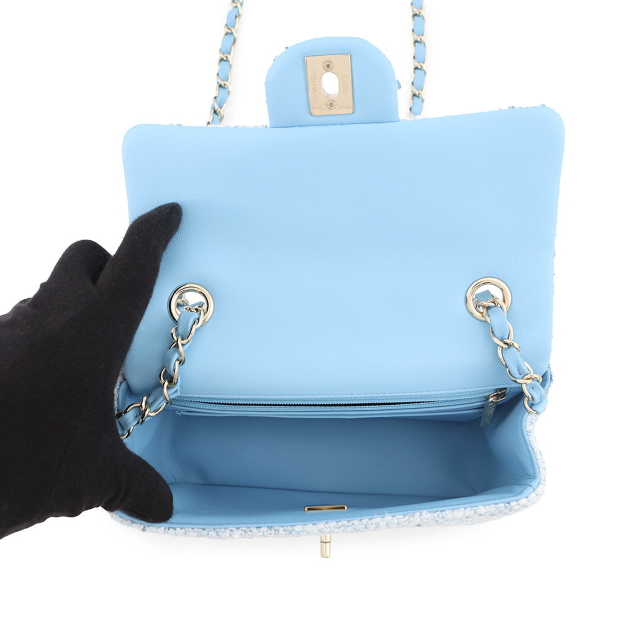 Chanel Blue White Tweed Handbag Shoulder Bag (Pre-Owned)
