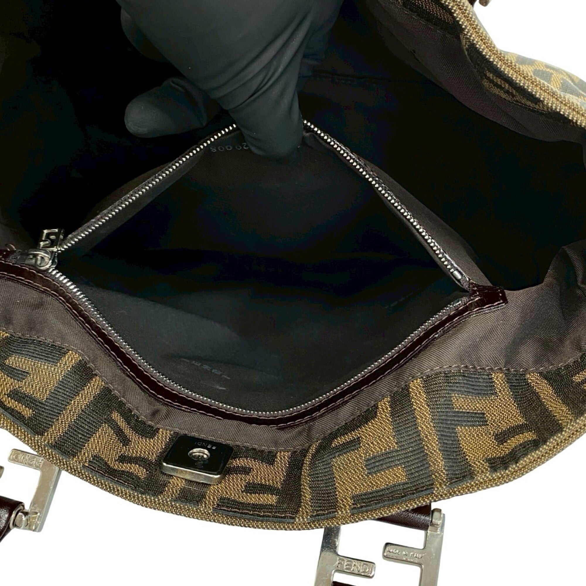Fendi Black Brown Canvas Leather Handbag Tote Bag (Pre-Owned)