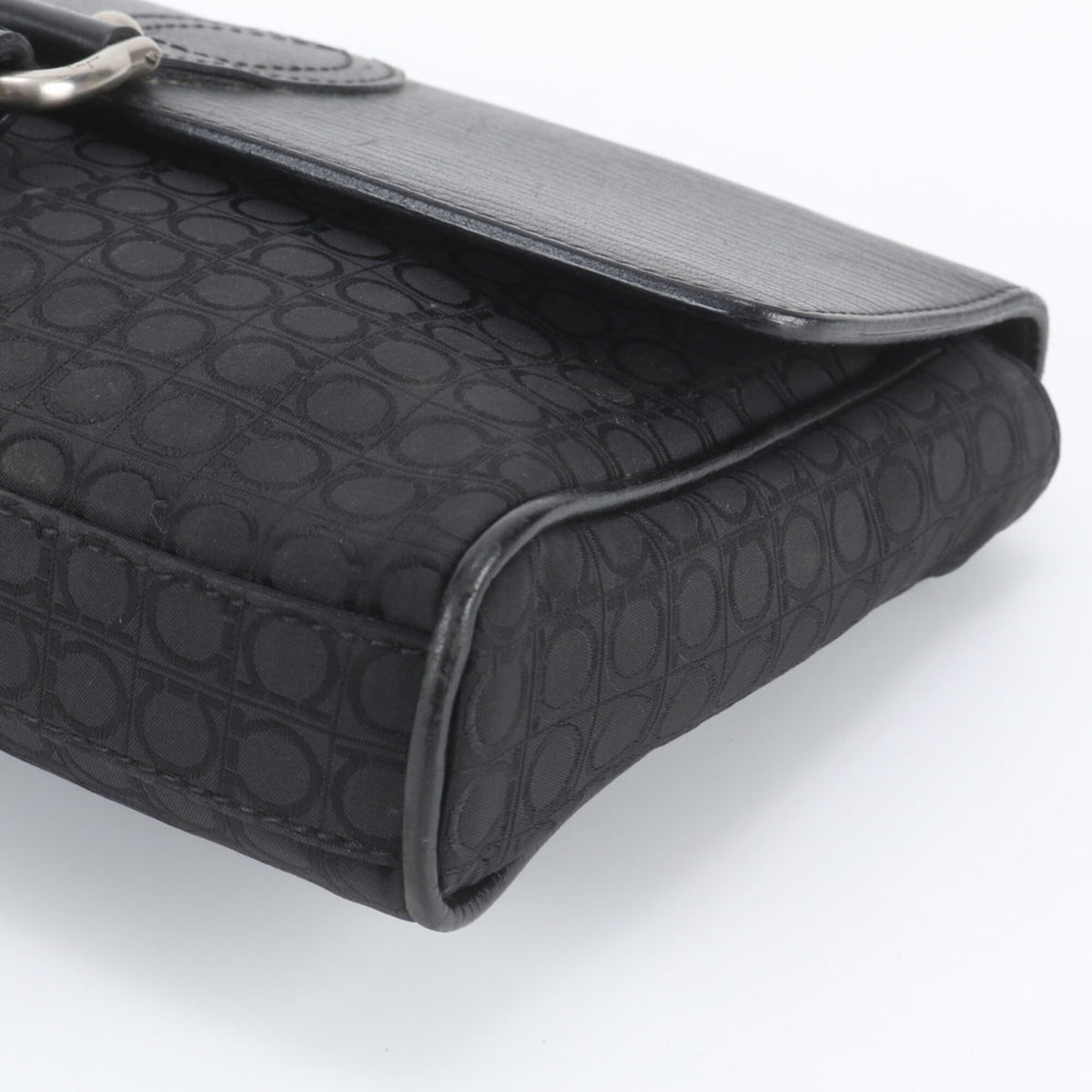 Salvatore Ferragamo Black Leather Nylon Clutch Bag Pouch (Pre-Owned)