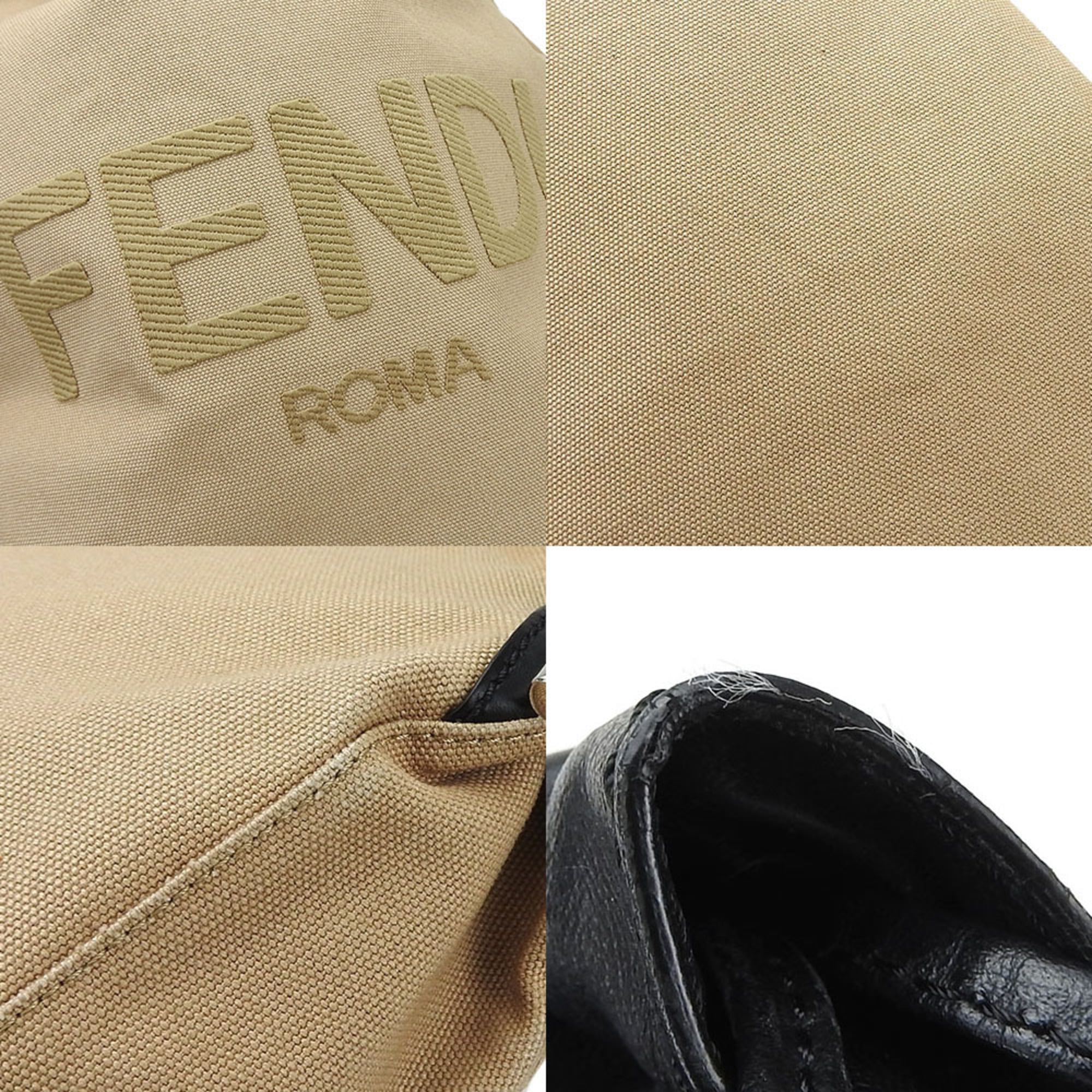 Fendi Beige Black Canvas Leather Backpack (Pre-Owned)