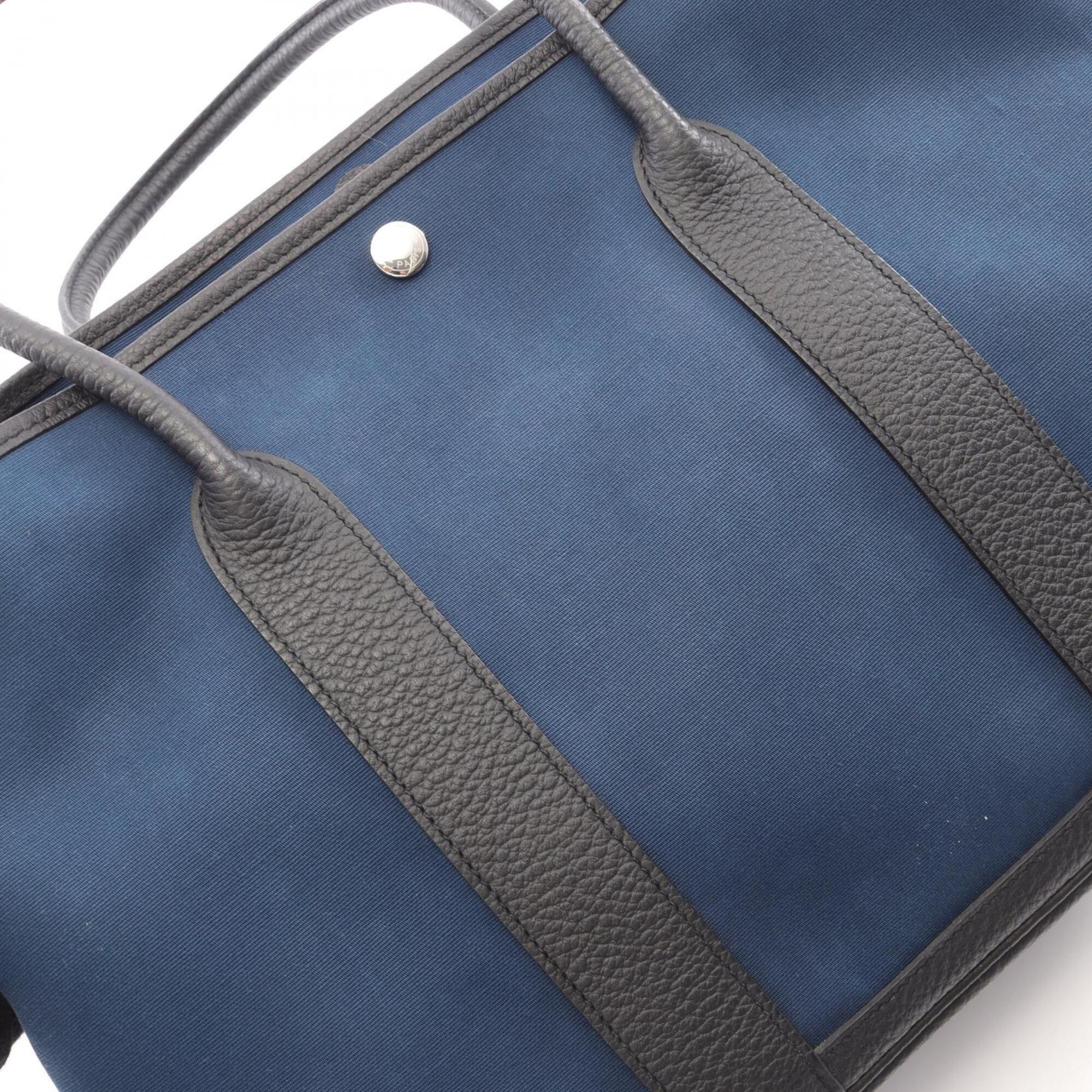 Hermes Black Blue Toile Officier Handbag Tote Bag (Pre-Owned)