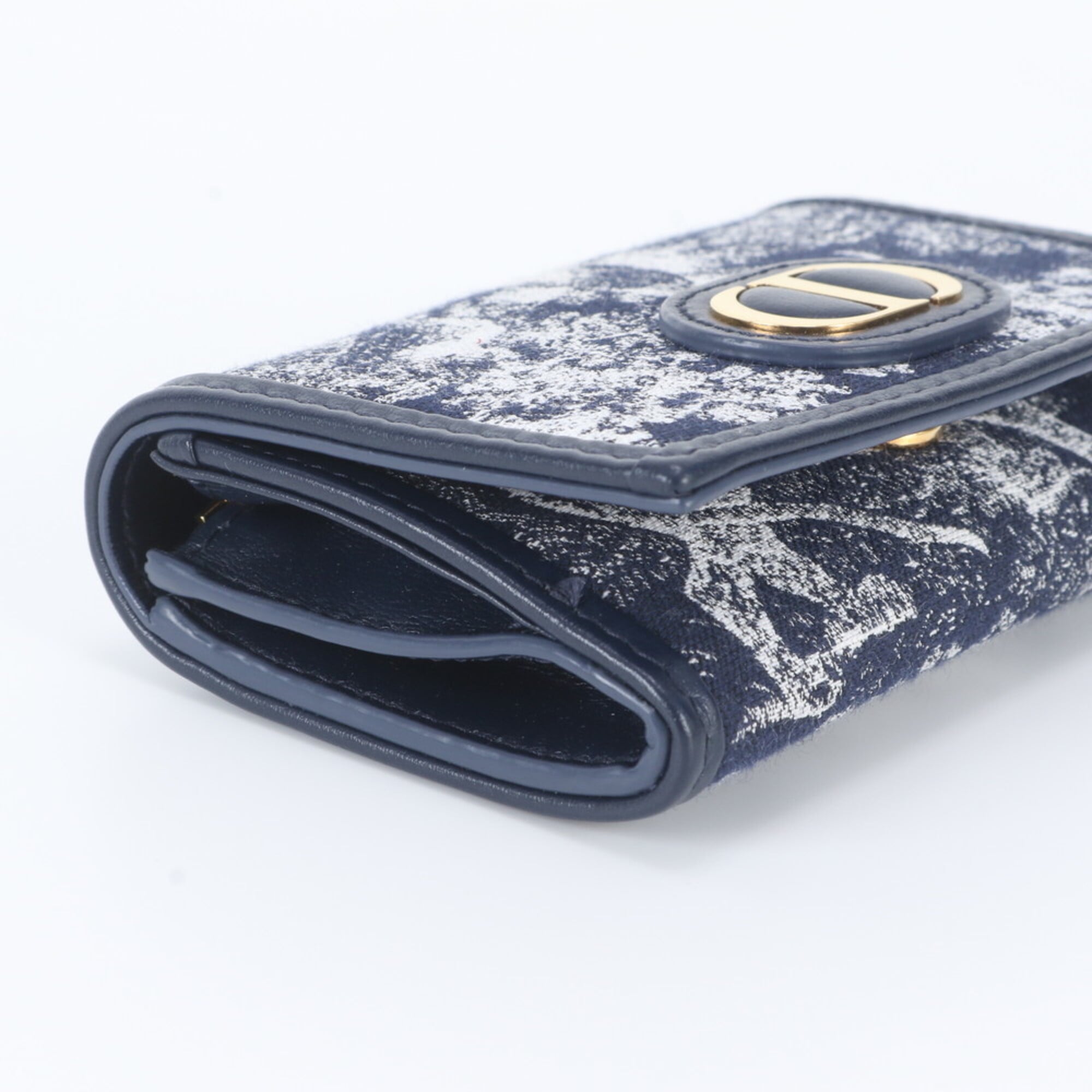 Christian Dior Navy White Leather Canvas Wallet (Tri-Fold) (Pre-Owned)