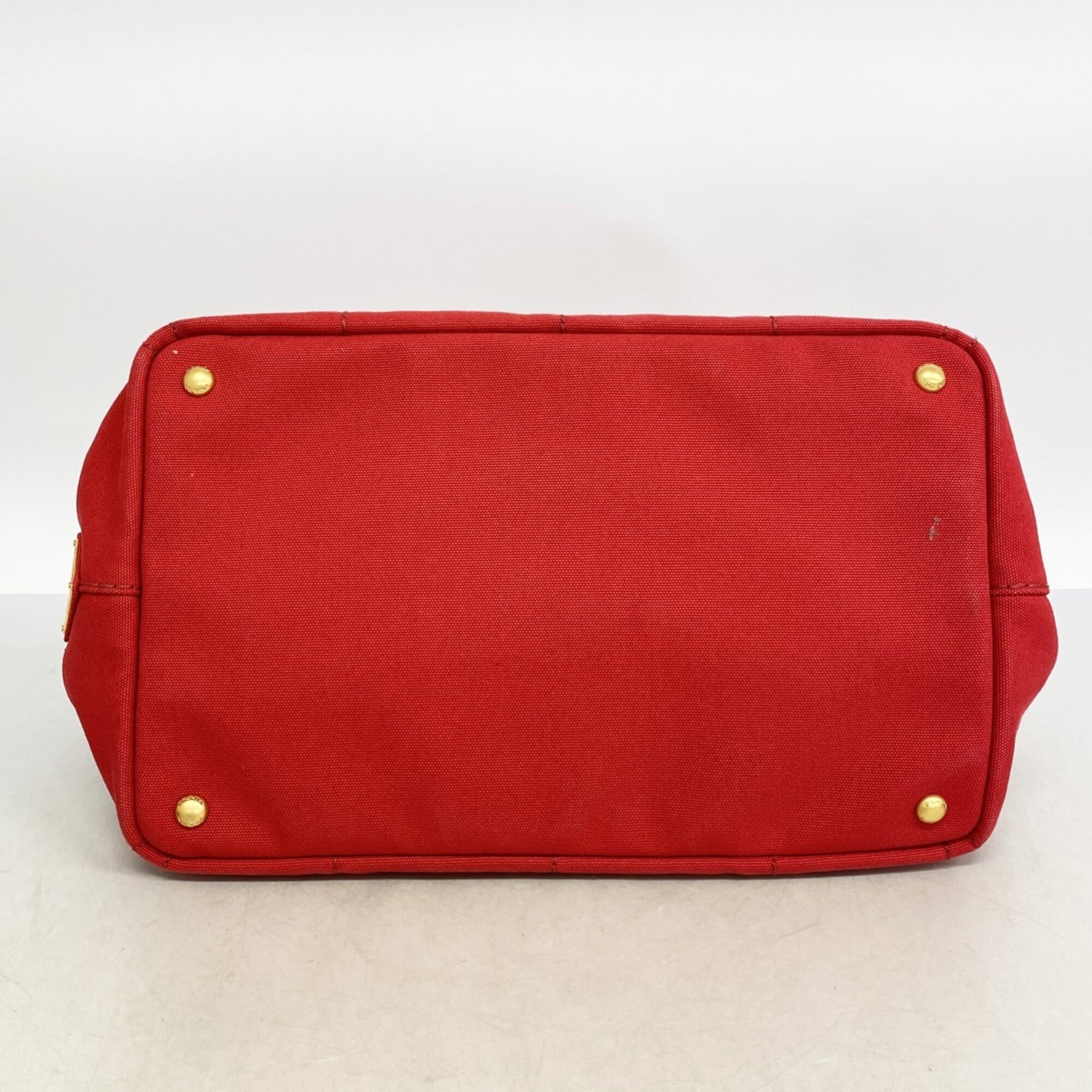 Prada Red Color Canvas Tote Bag (Pre-Owned)