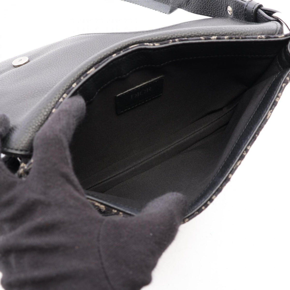 Christian Dior Black Canvas Leather Handbag Saddle Bag Shoulder Bag (Pre-Owned)