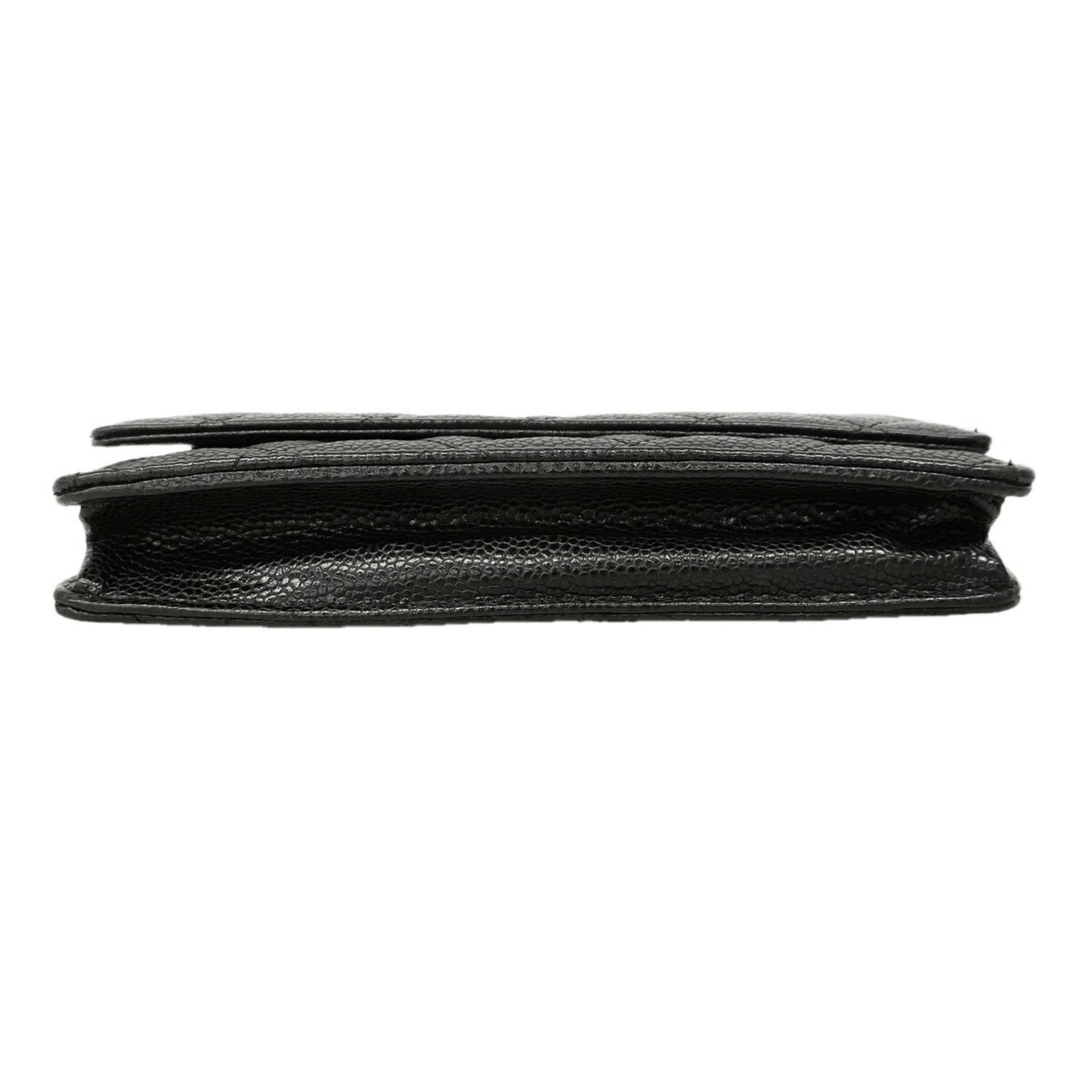 Chanel Black Grained Calfskin Chain/Shoulder Wallet (Pre-Owned)