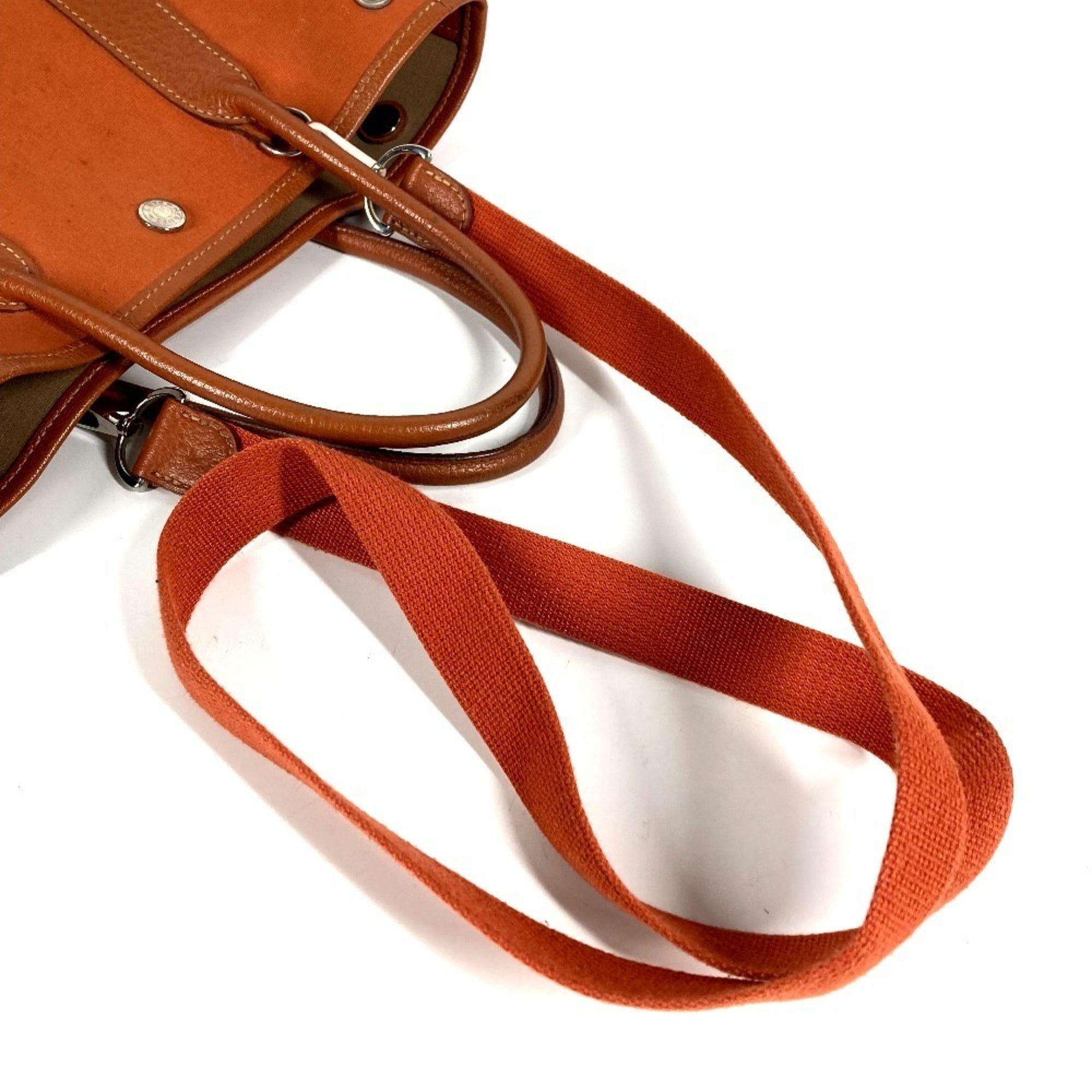 Hermes Garden Orange Leather Canvas Shoulder Bag Tote Bag (Pre-Owned)