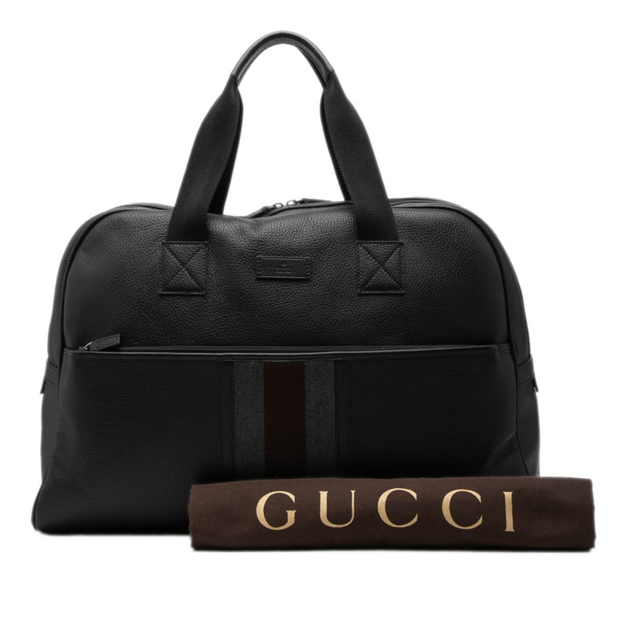 Gucci Sherry Line Black Gray Brown Leather Boston Bag (Pre-Owned)