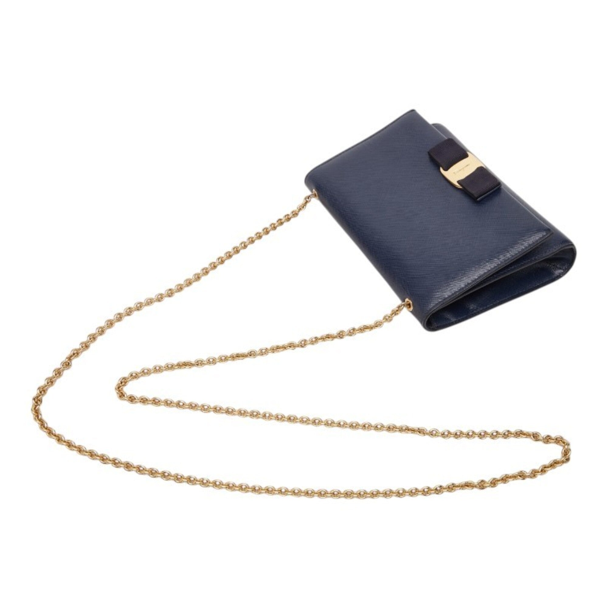 Salvatore Ferragamo Navy Leather Shoulder Bag (Pre-Owned)