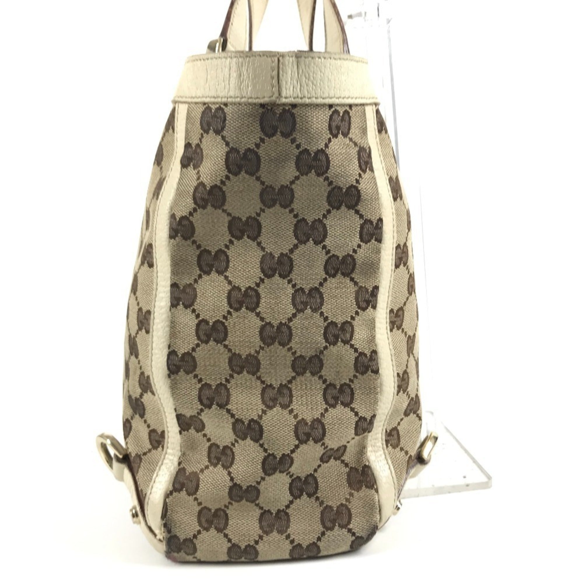Gucci Gg Canvas Beige Ivory Gg Canvas Leather Shoulder Bag Tote Bag (Pre-Owned)