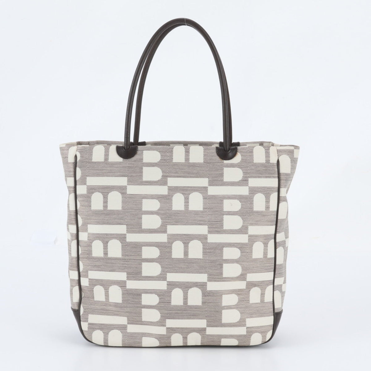 Bally Grayish Leather Canvas Handbag Shoulder Bag Tote Bag (Pre-Owned)
