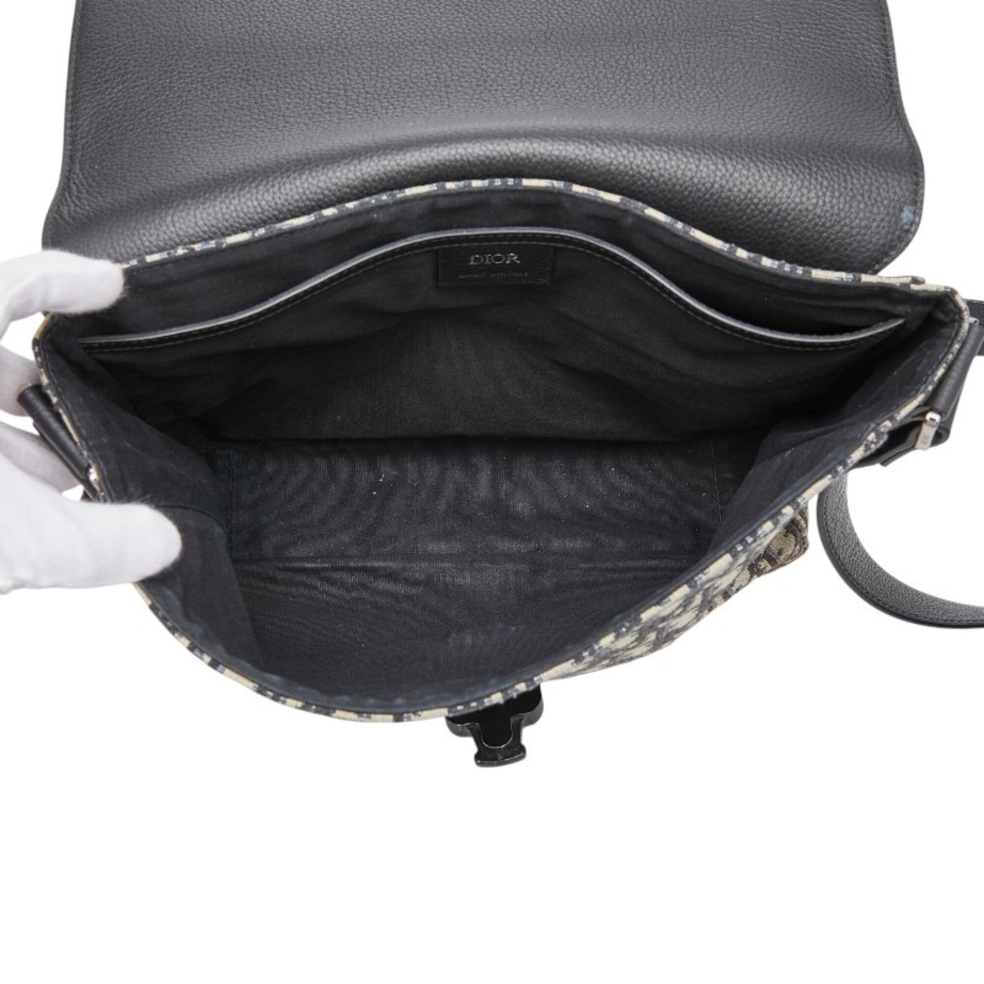 Christian Dior Beige Black Canvas Leather Shoulder Bag (Pre-Owned)