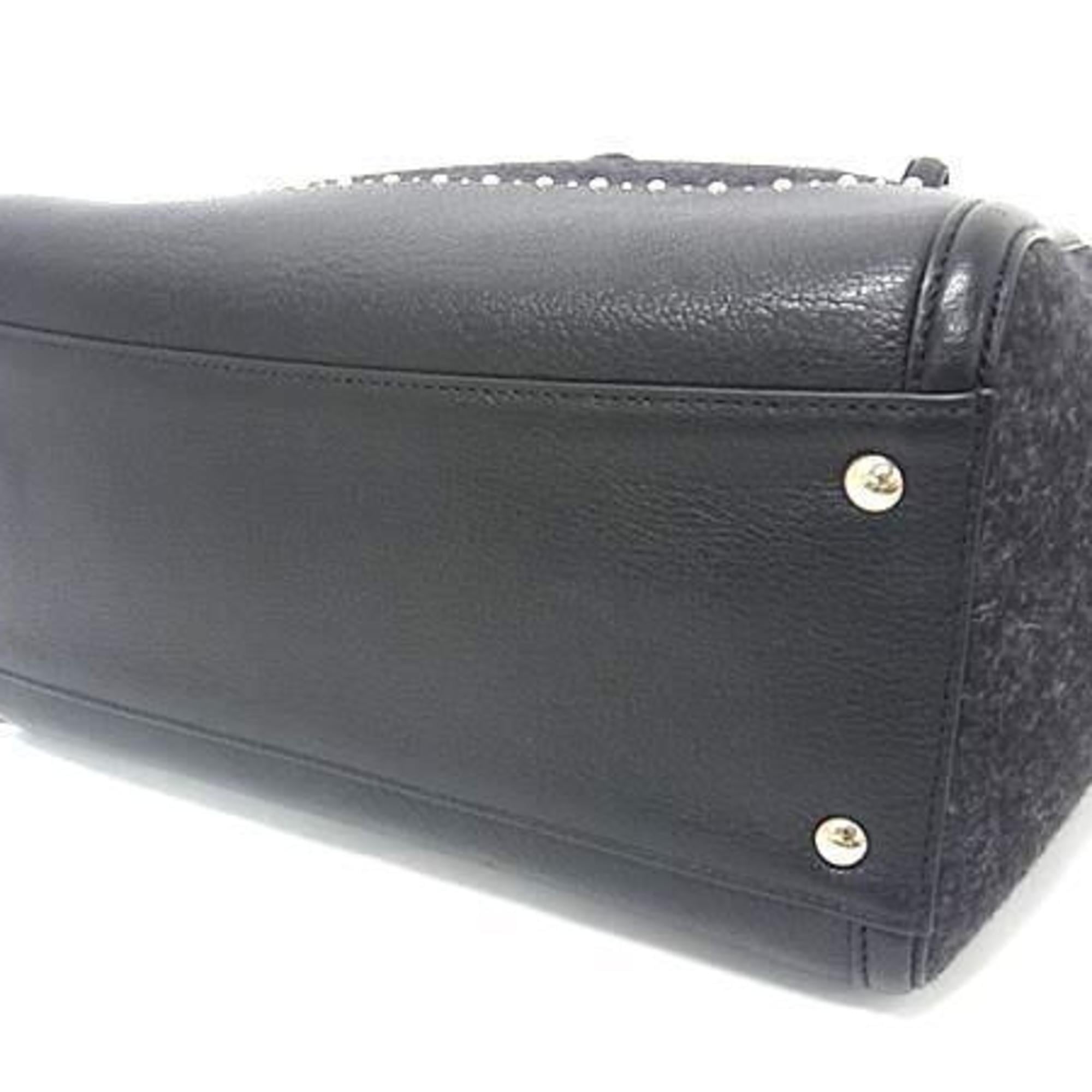 Salvatore Ferragamo Black Felt Leather Handbag Shoulder Bag Tote Bag (Pre-Owned)