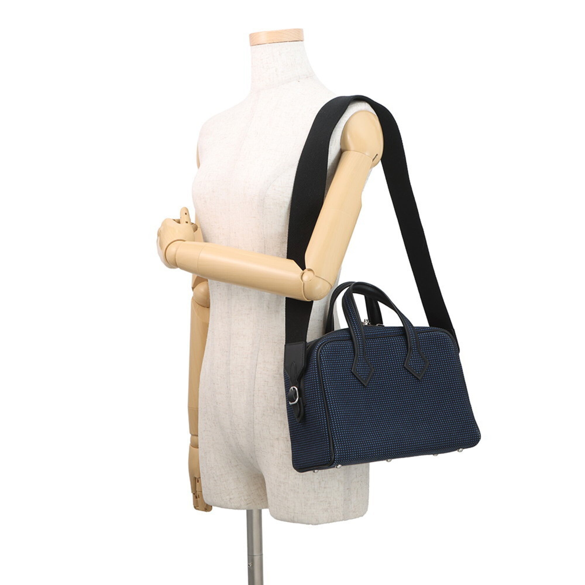 Hermes Black Bleu Saphir Swift Leather Canvas Handbag Shoulder Bag (Pre-Owned)