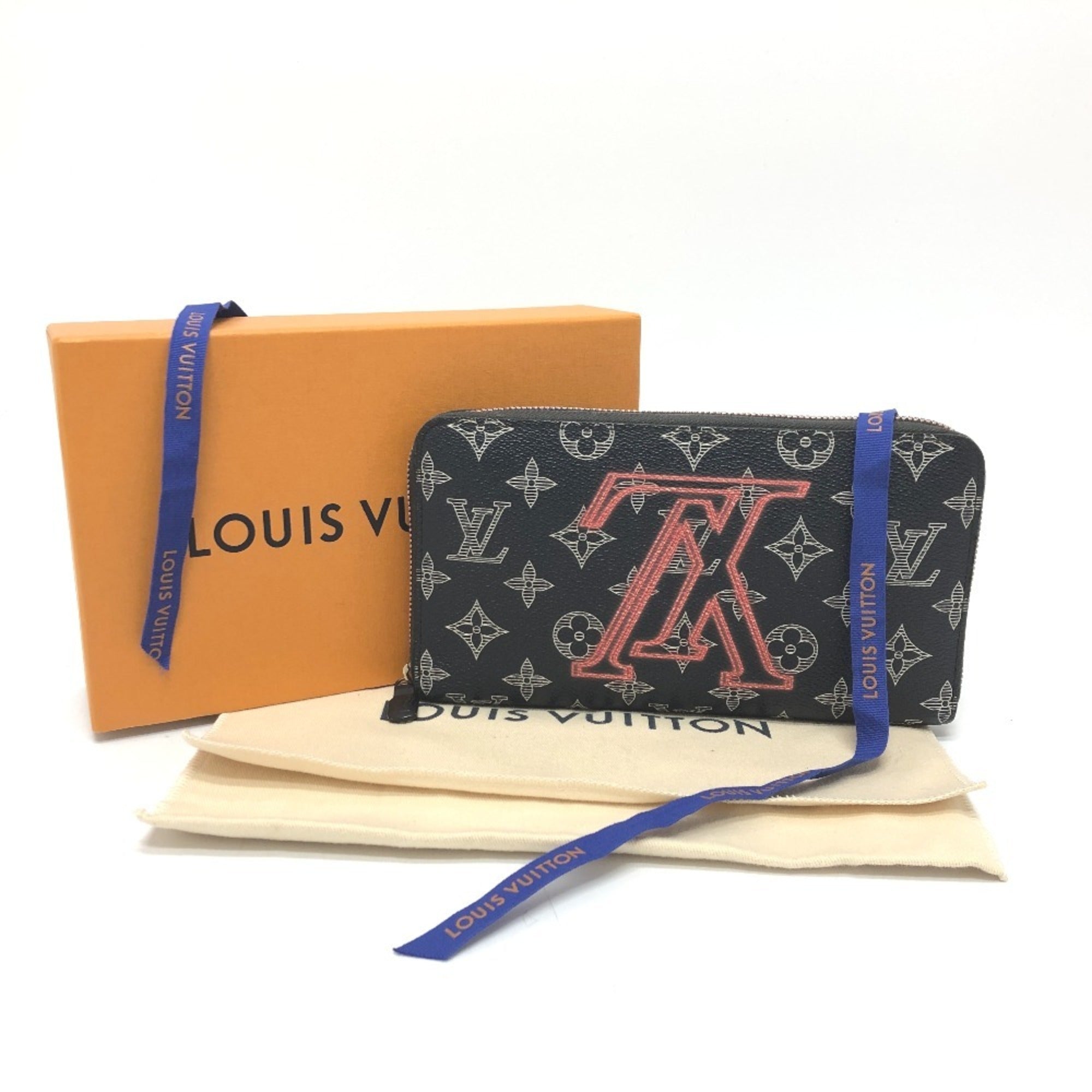 Louis Vuitton Black Navy Red Color Canvas Long Wallet (Bi-Fold) (Pre-Owned)