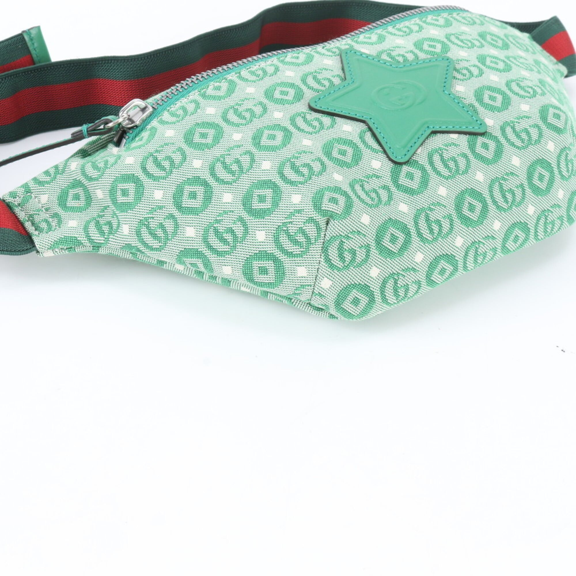 Gucci Green Red Color White Leather Canvas Sling Bag (Pre-Owned)
