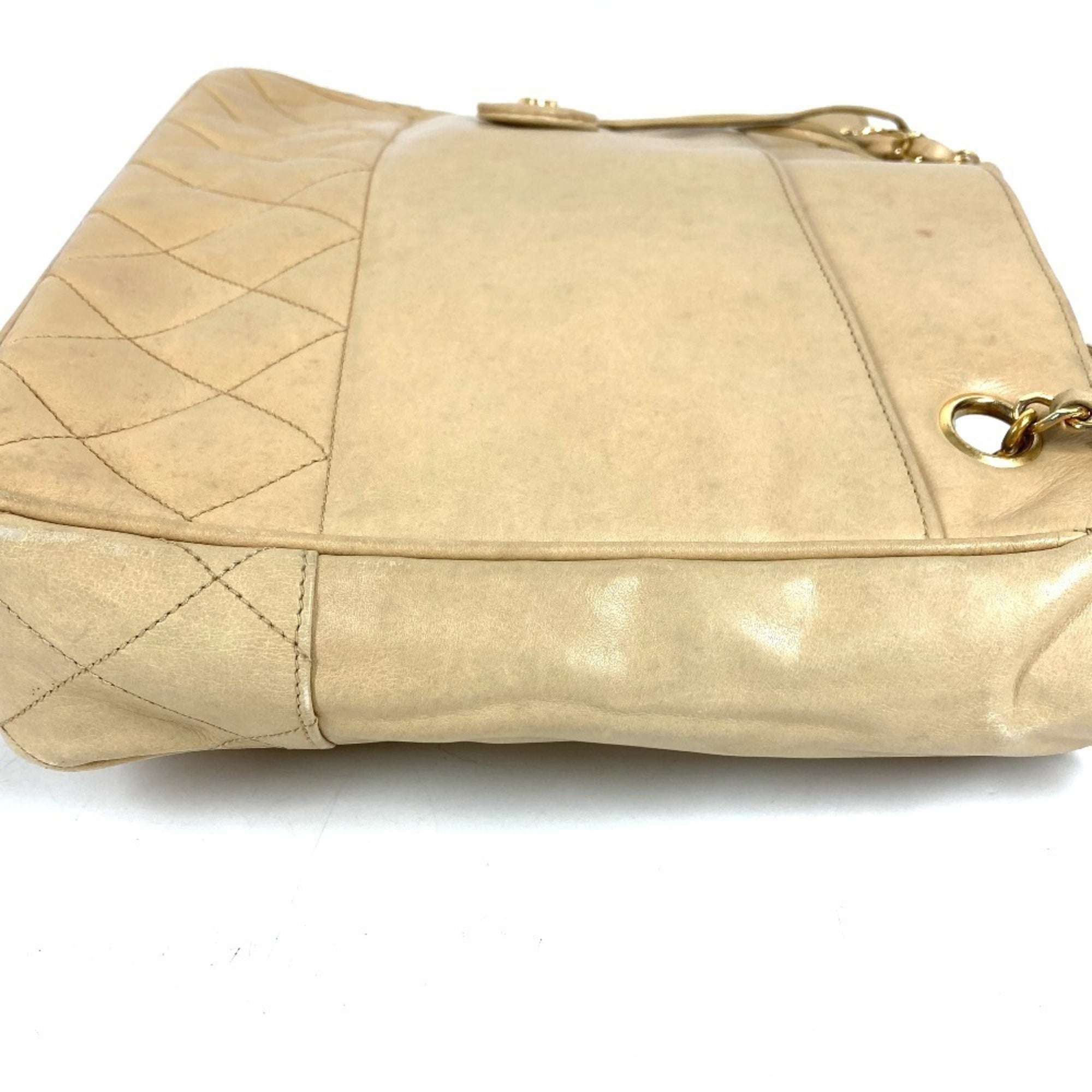 Chanel Beige Leather Shoulder Bag Tote Bag (Pre-Owned)