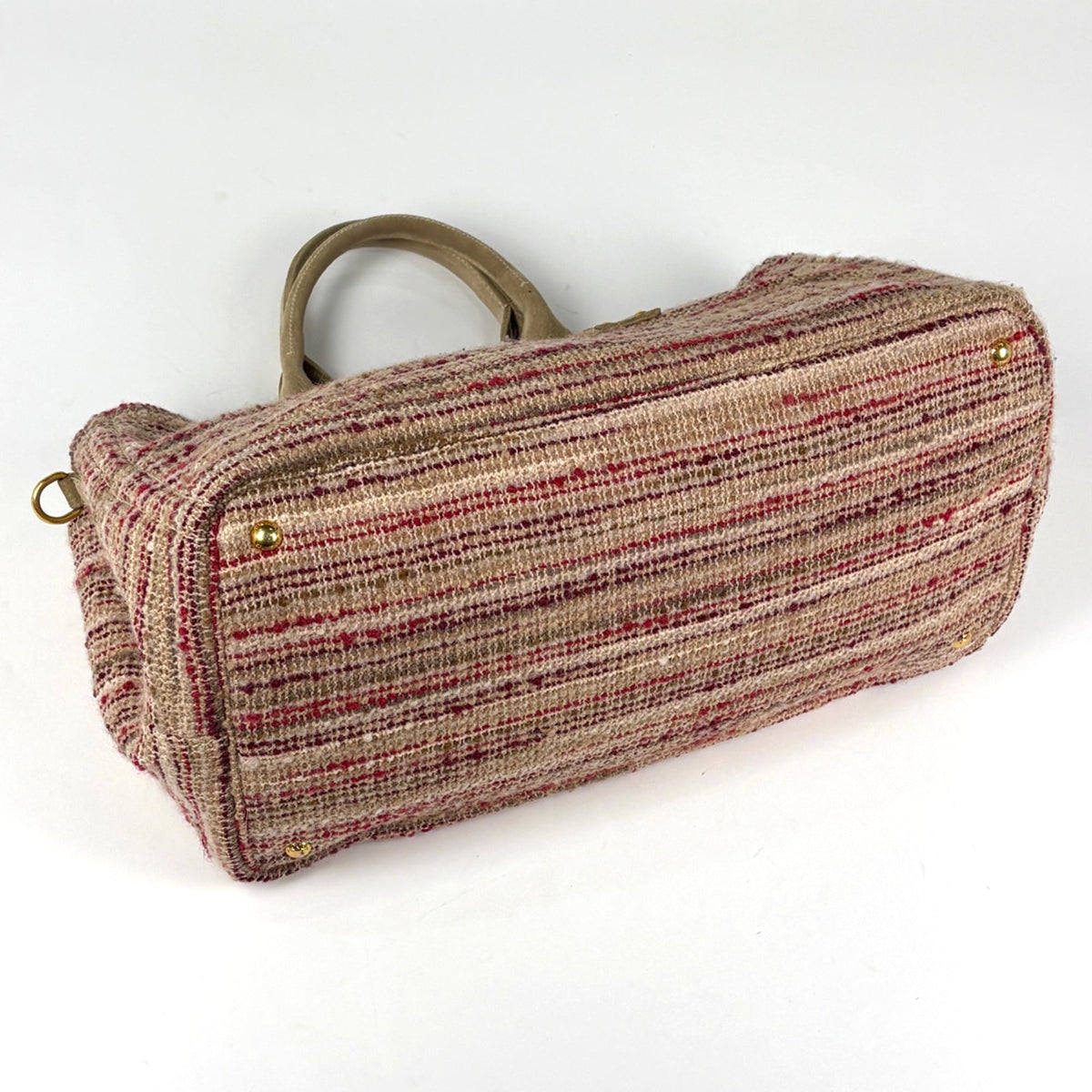 Prada Red Color Tweed Suede Tote Bag (Pre-Owned)