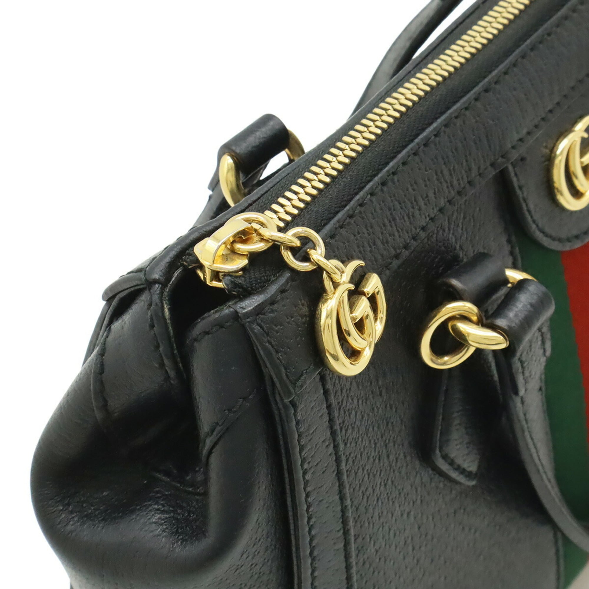 Gucci Black Green Red Color Leather Handbag Tote Bag (Pre-Owned)