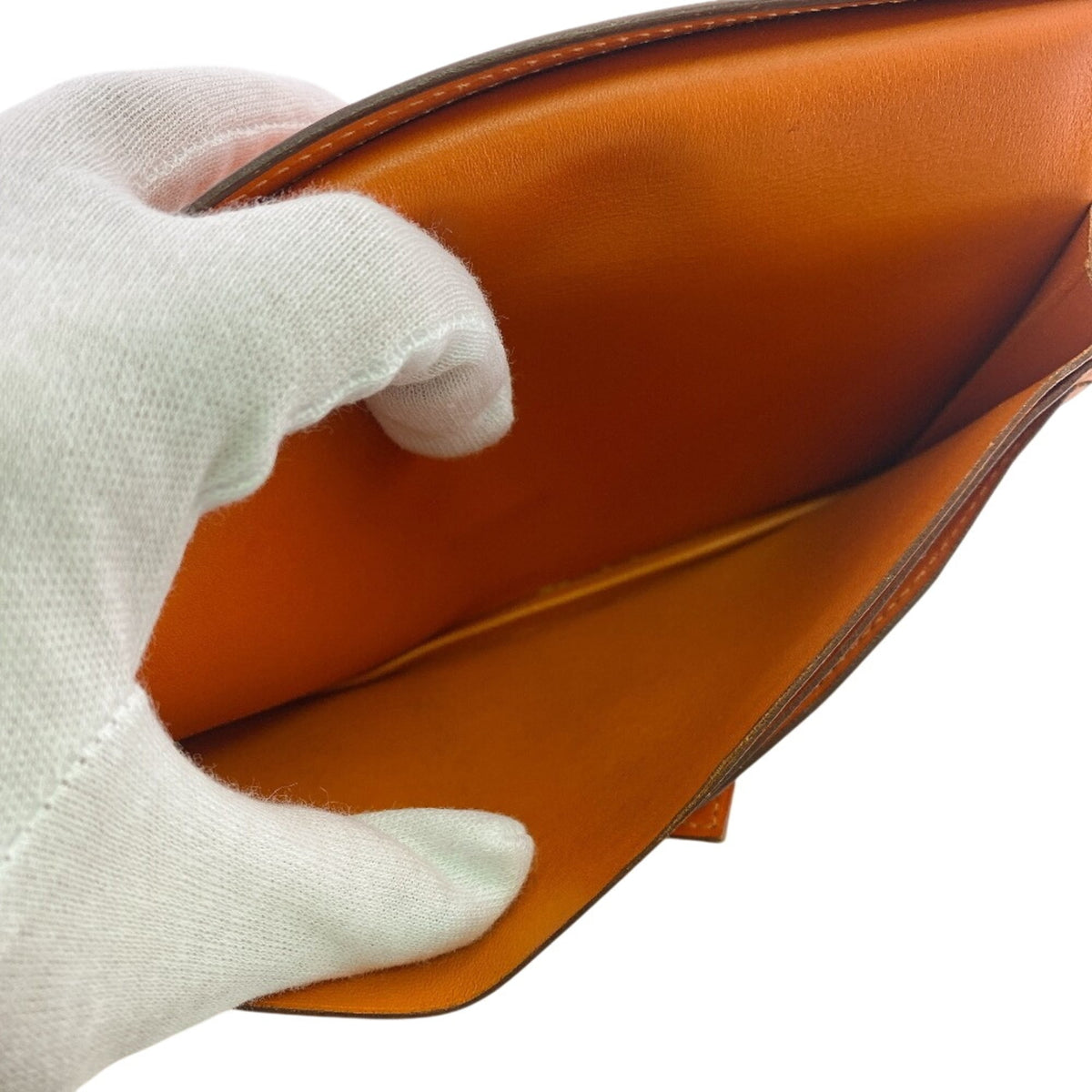 Hermes Orange Box Calf Leather Long Wallet (Bi-Fold) (Pre-Owned)
