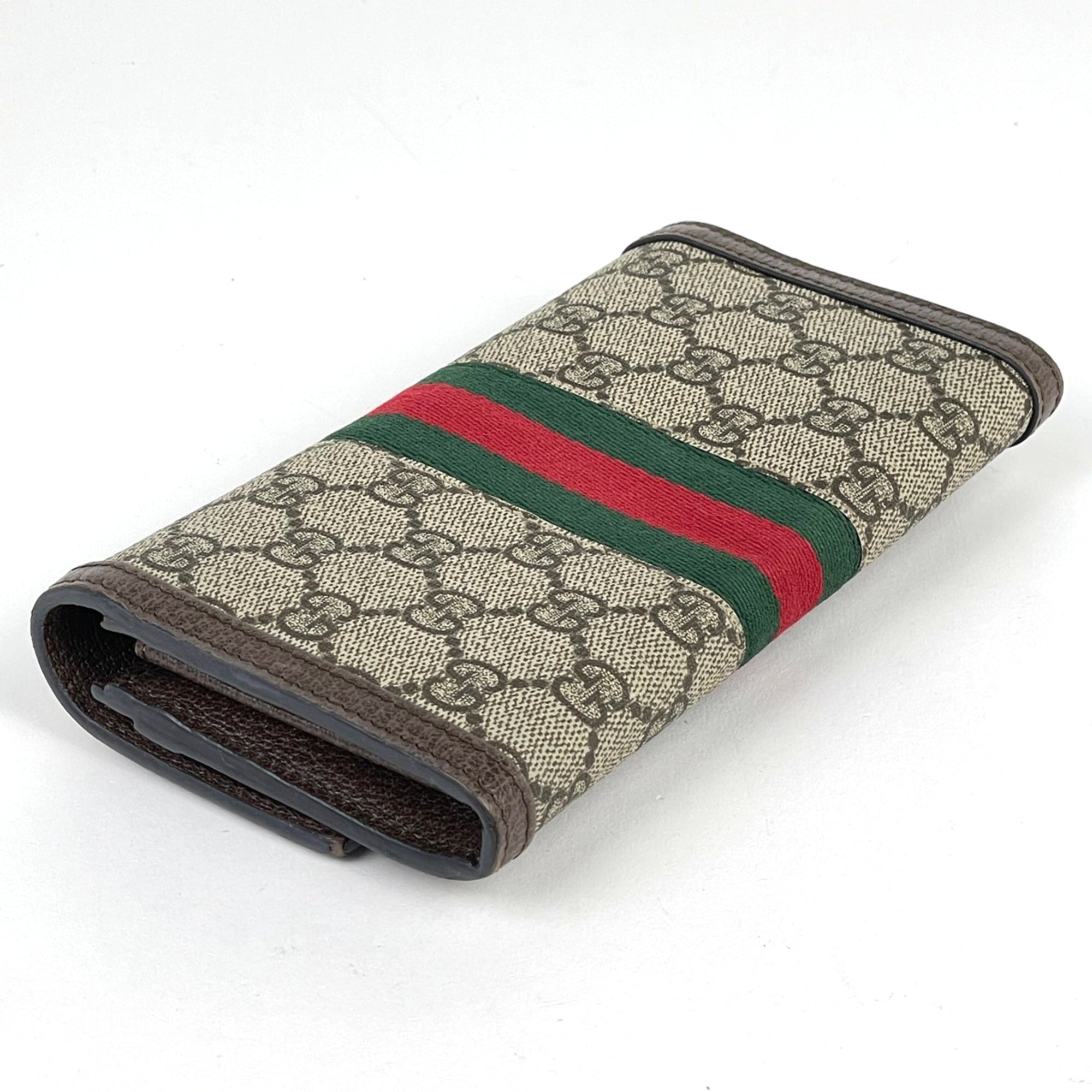 Gucci Beige Green Red Color Coated Canvas Long Wallet (Tri-Fold) (Pre-Owned)