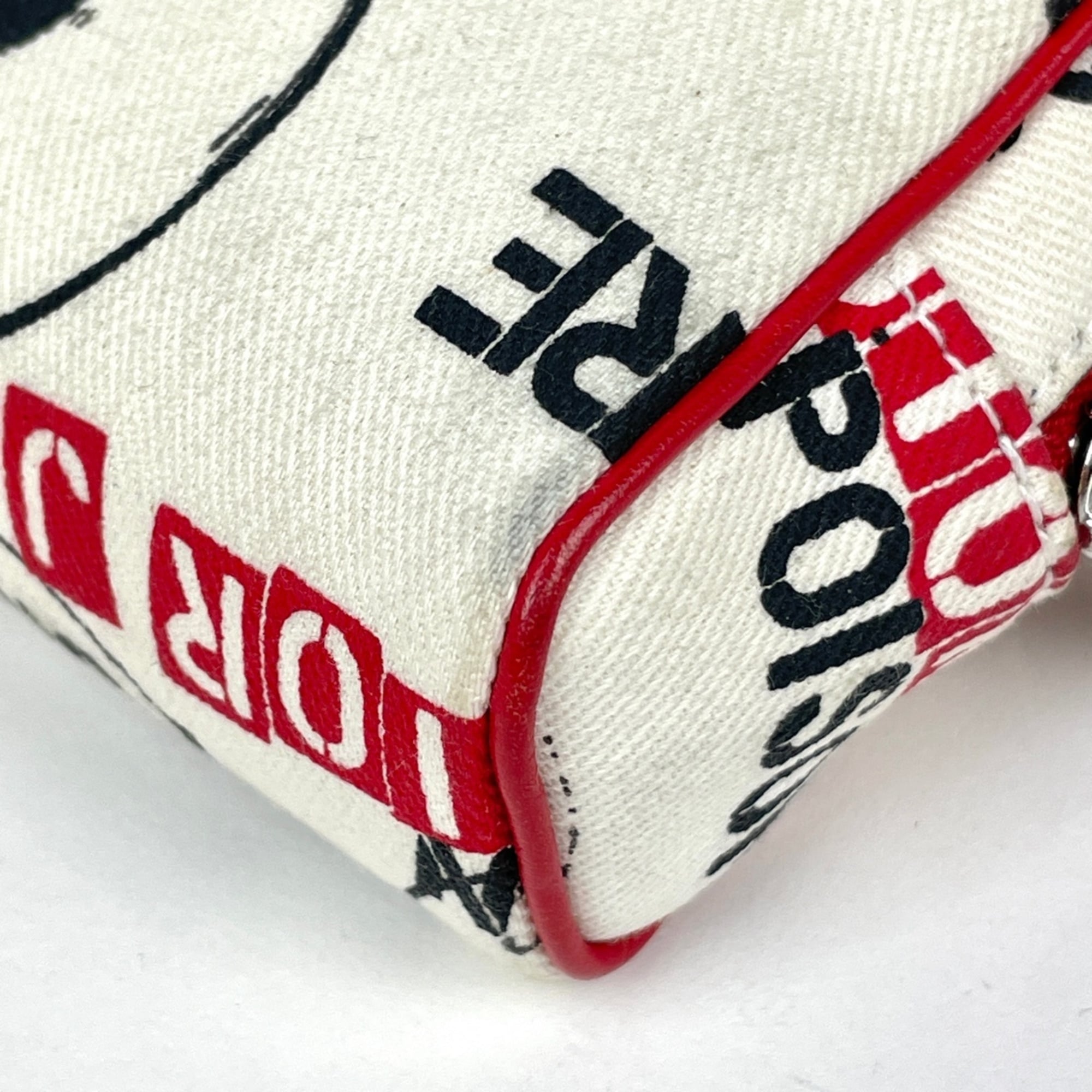 Christian Dior Red Color White Canvas Pouch (Pre-Owned)