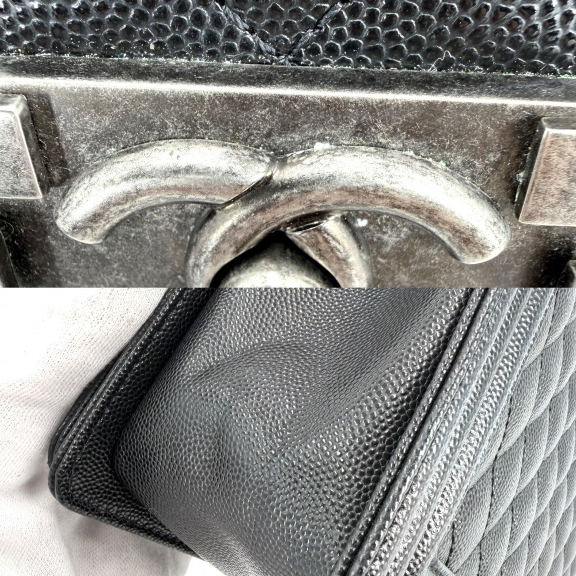 Chanel Black Matte Silver White Grained Calfskin Shoulder Bag (Pre-Owned)