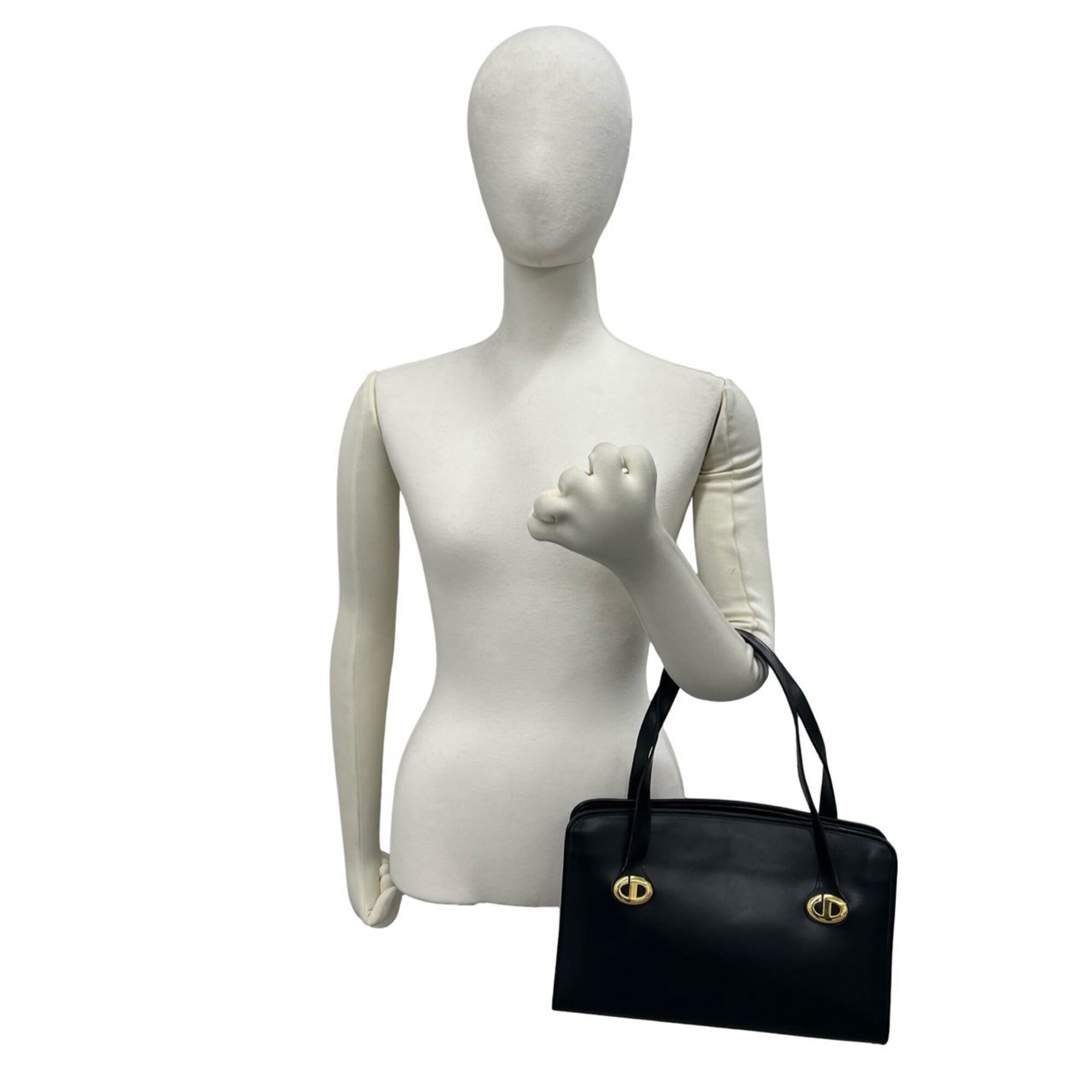 Christian Dior Black Leather Handbag Tote Bag (Pre-Owned)