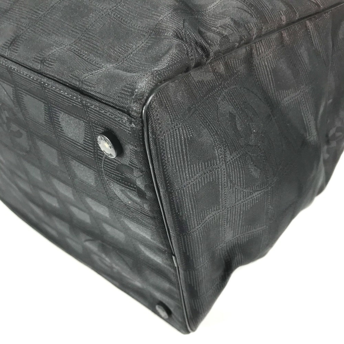 Chanel New Travel Line Black Nylon Leather Boston Bag Handbag (Pre-Owned)
