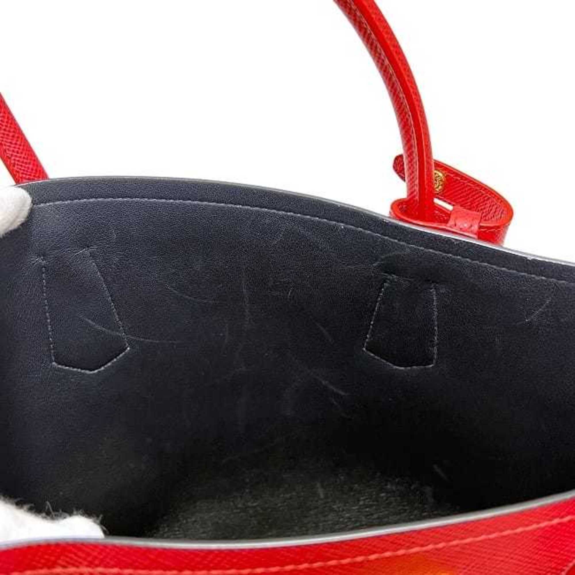 Prada Fuoco Red Color Saffiano Triangle Tote Bag (Pre-Owned)
