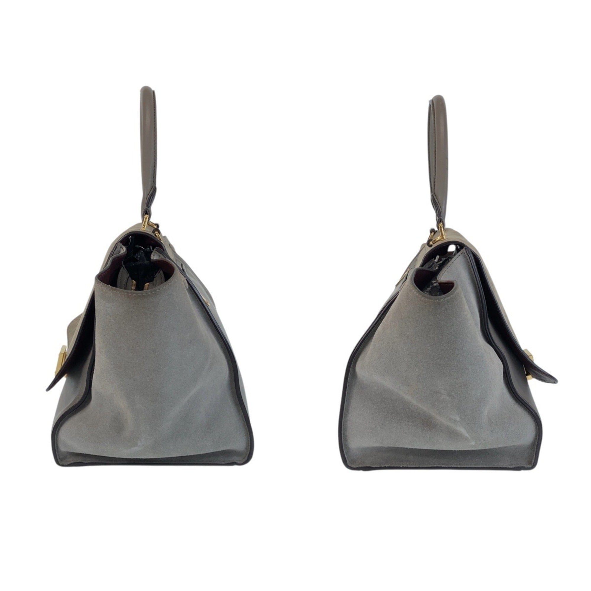 Celine Gray Leather Suede Handbag Shoulder Bag (Pre-Owned)