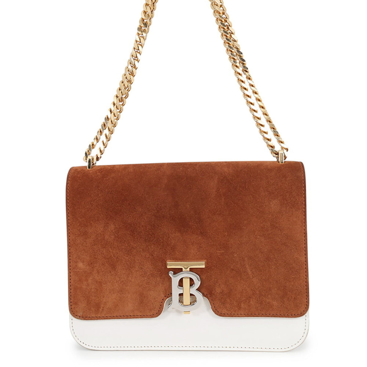 Burberry Brown White Suede Leather Shoulder Bag (Pre-Owned)