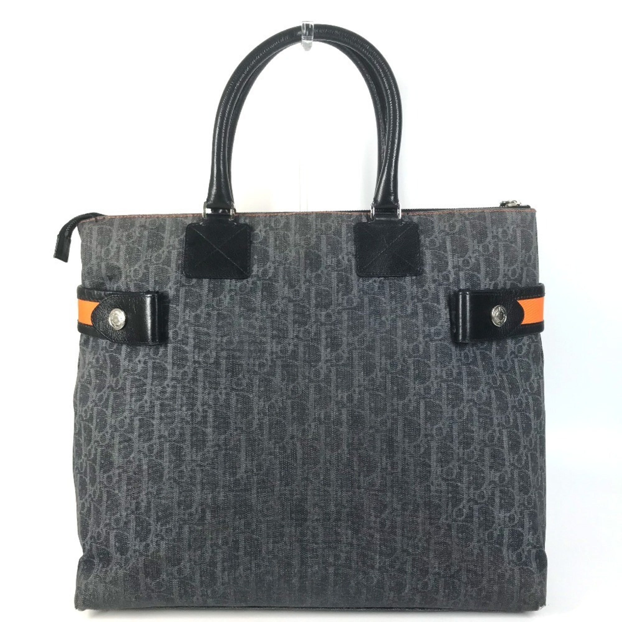 Christian Dior Blue Orange Leather Canvas Handbag Shoulder Bag Tote Bag (Pre-Owned)