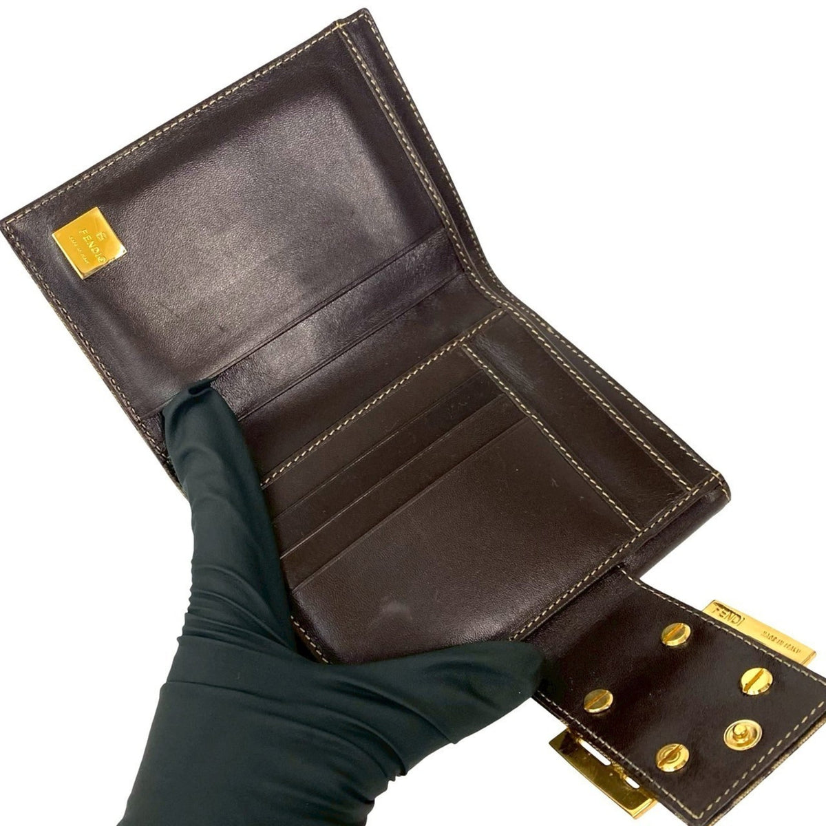 Fendi Brown Leather Patent Leather Wallet (Bi-Fold) (Pre-Owned)