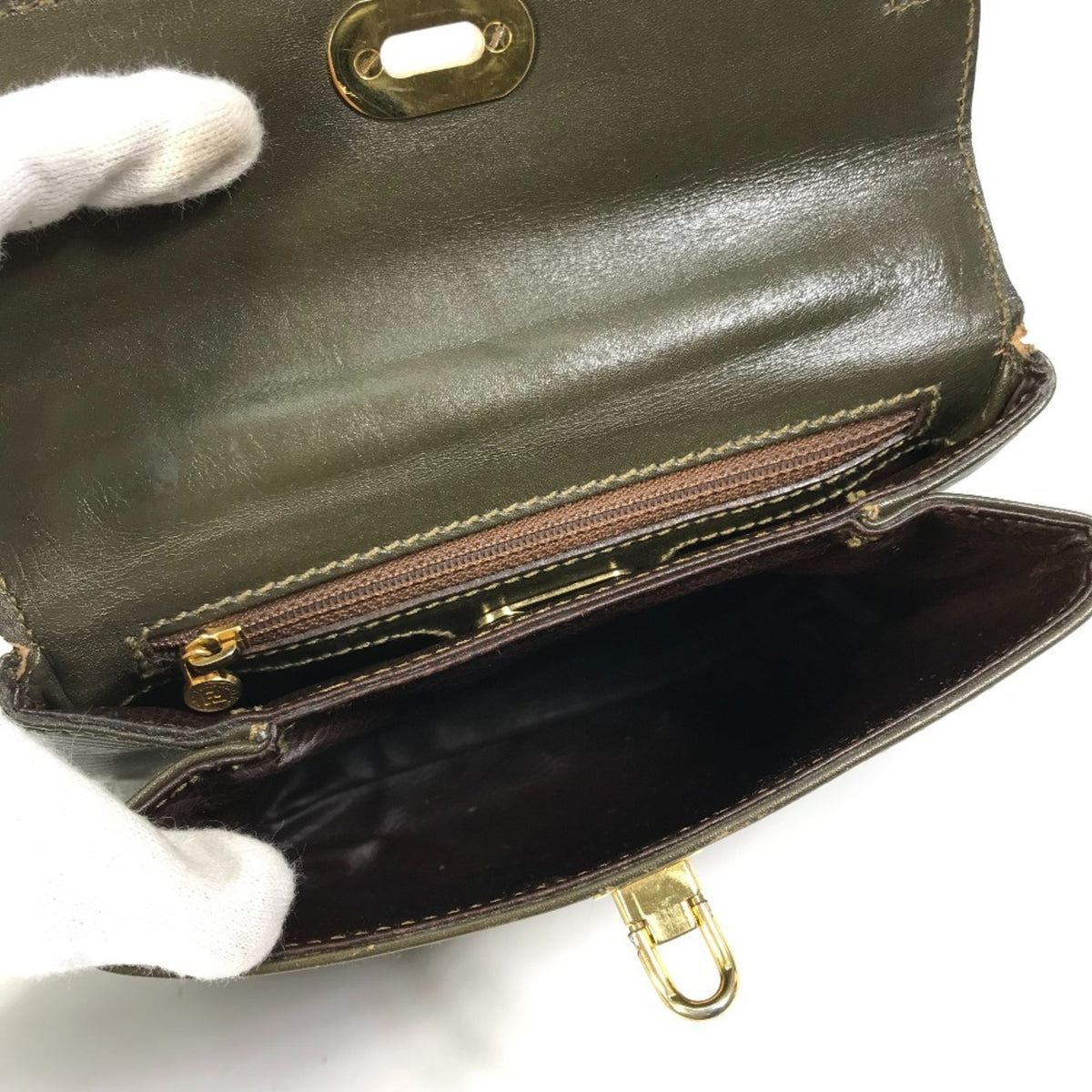Fendi Khaki Leather Handbag Shoulder Bag (Pre-Owned)