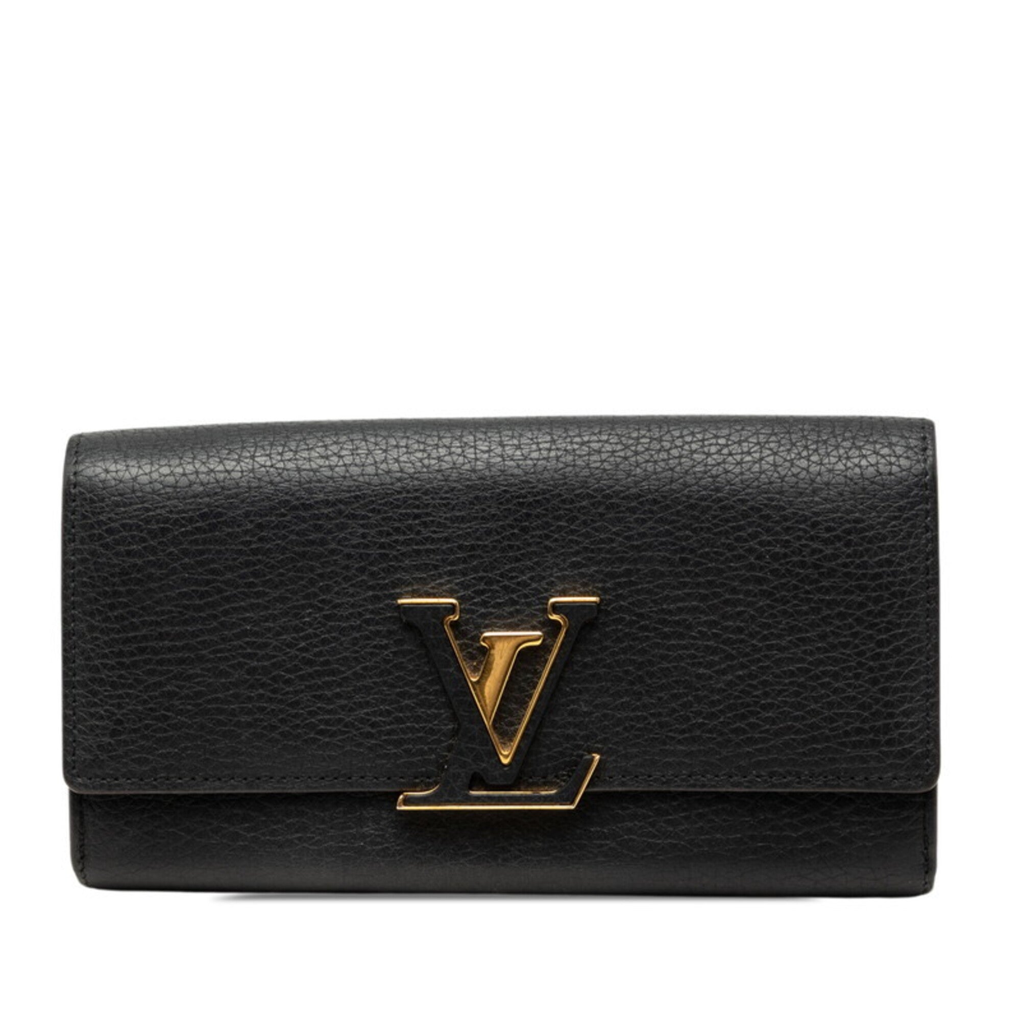 Louis Vuitton Black Noir Leather Long Wallet (Bi-Fold) (Pre-Owned)