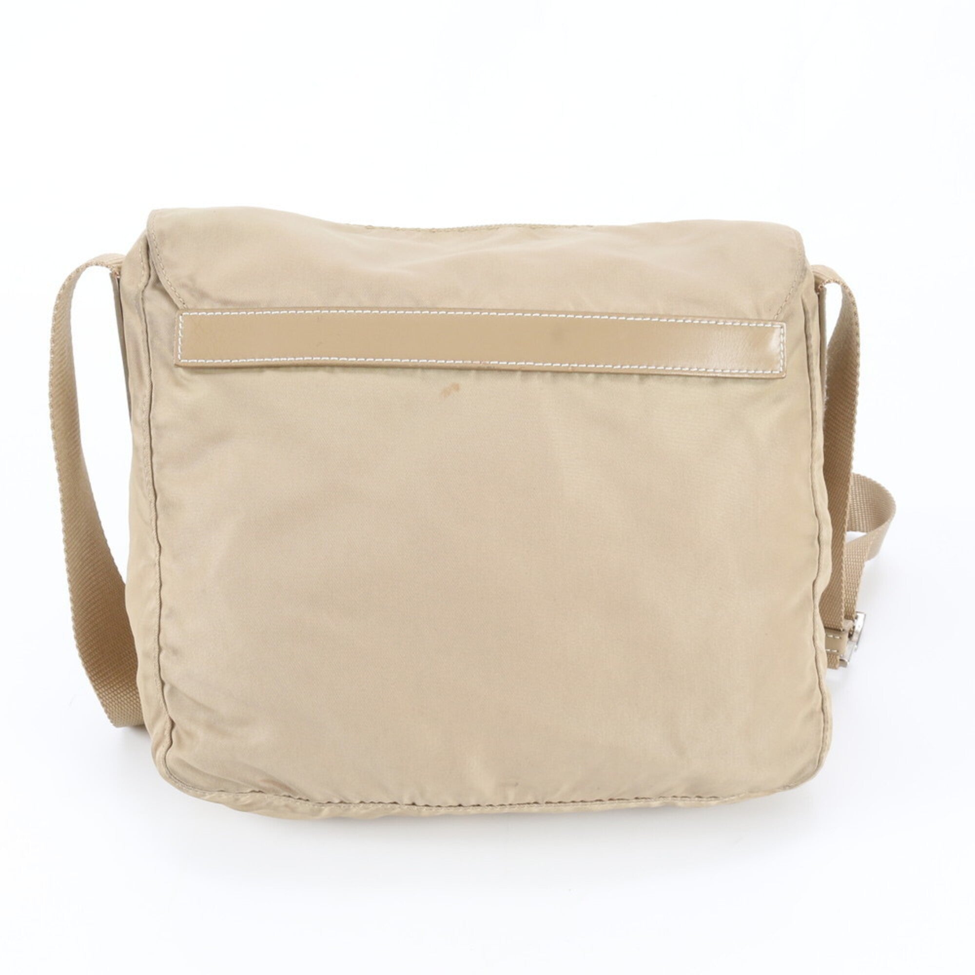 Prada Beige Gold Gold Nylon Leather Handbag Shoulder Bag Tote Bag (Pre-Owned)